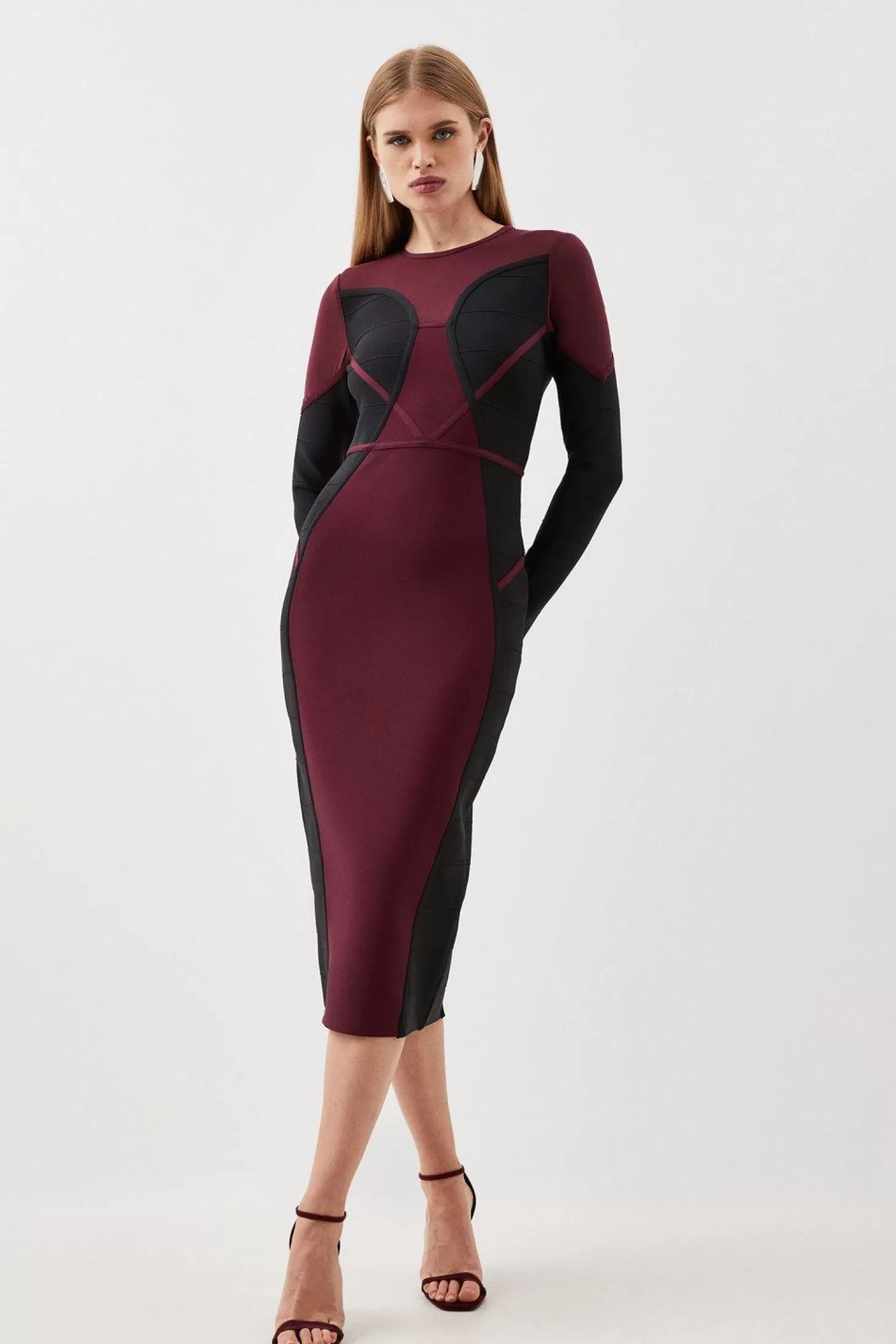 Karen Millen Bandage Knit And Mesh Color Block Dress
