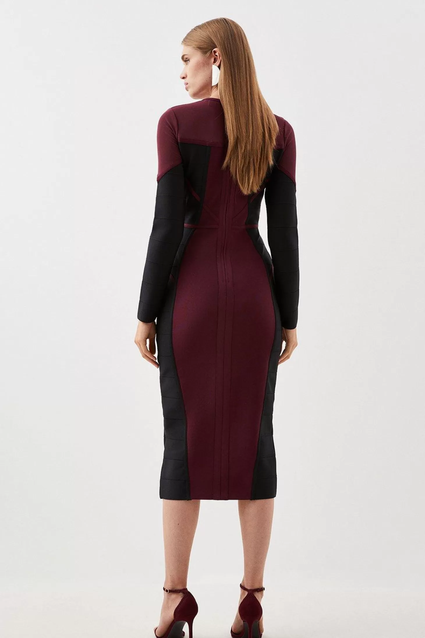 Karen Millen Bandage Knit And Mesh Color Block Dress