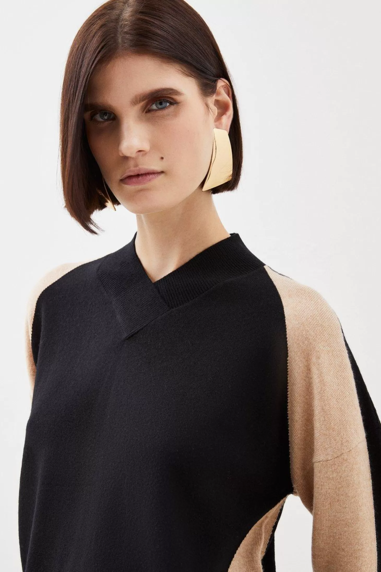 Karen Millen Cashmere Blend Knit High Neck Color Block Sweater