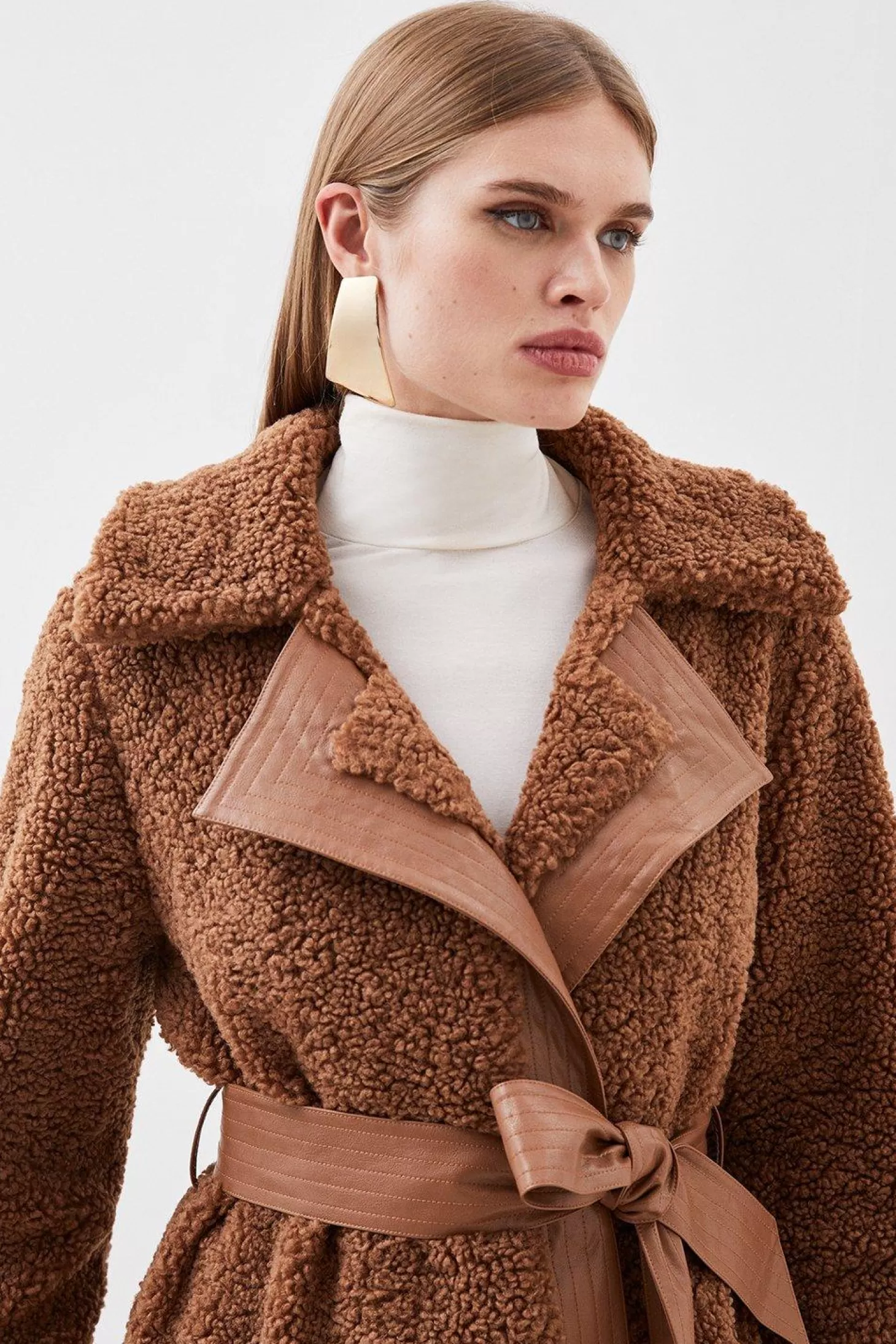 Karen Millen Collared Faux Fur Belted Coat