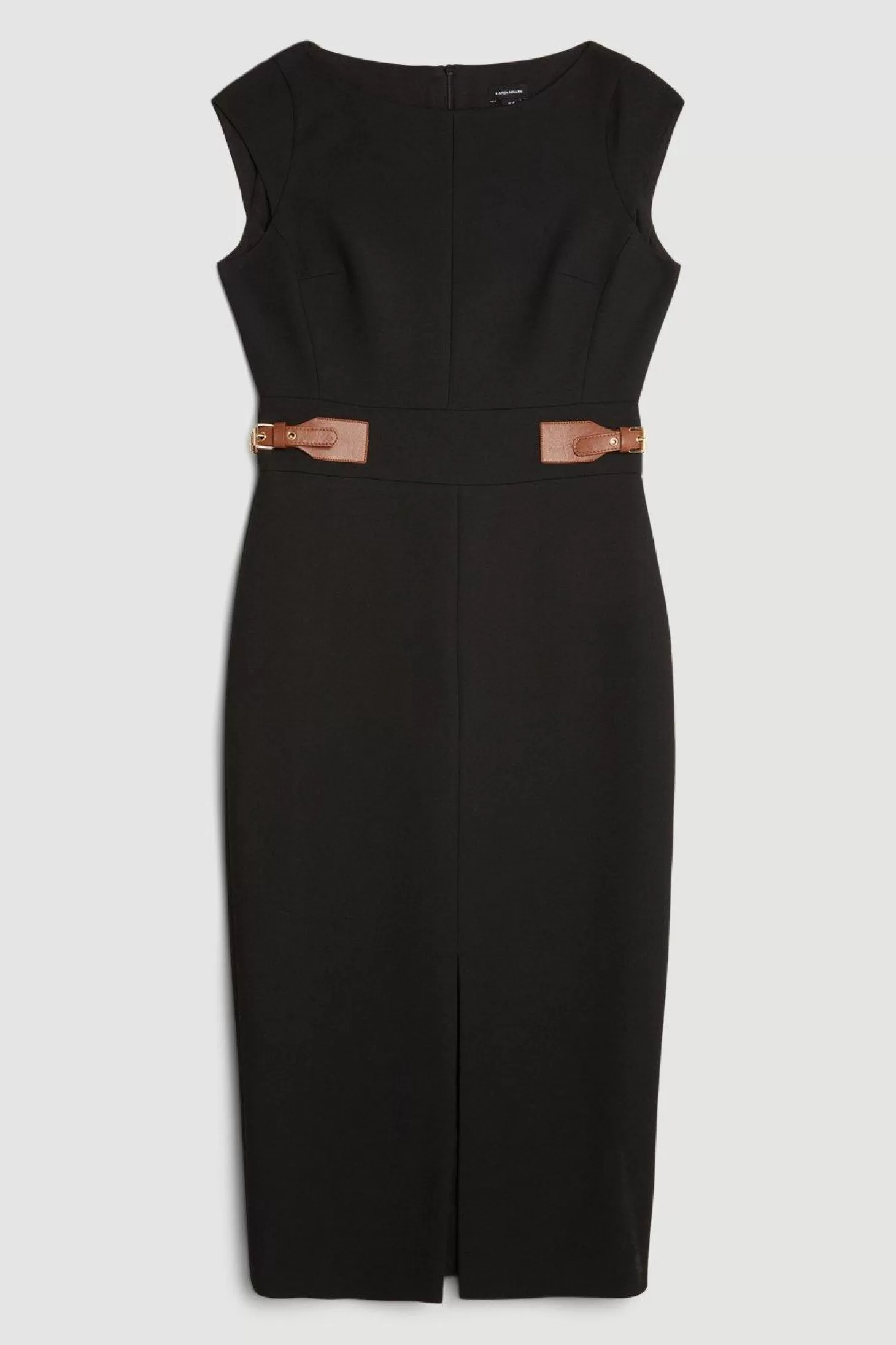 Karen Millen Compact Stretch Tailored Tab Detail Cap Sleeve Midi Dress