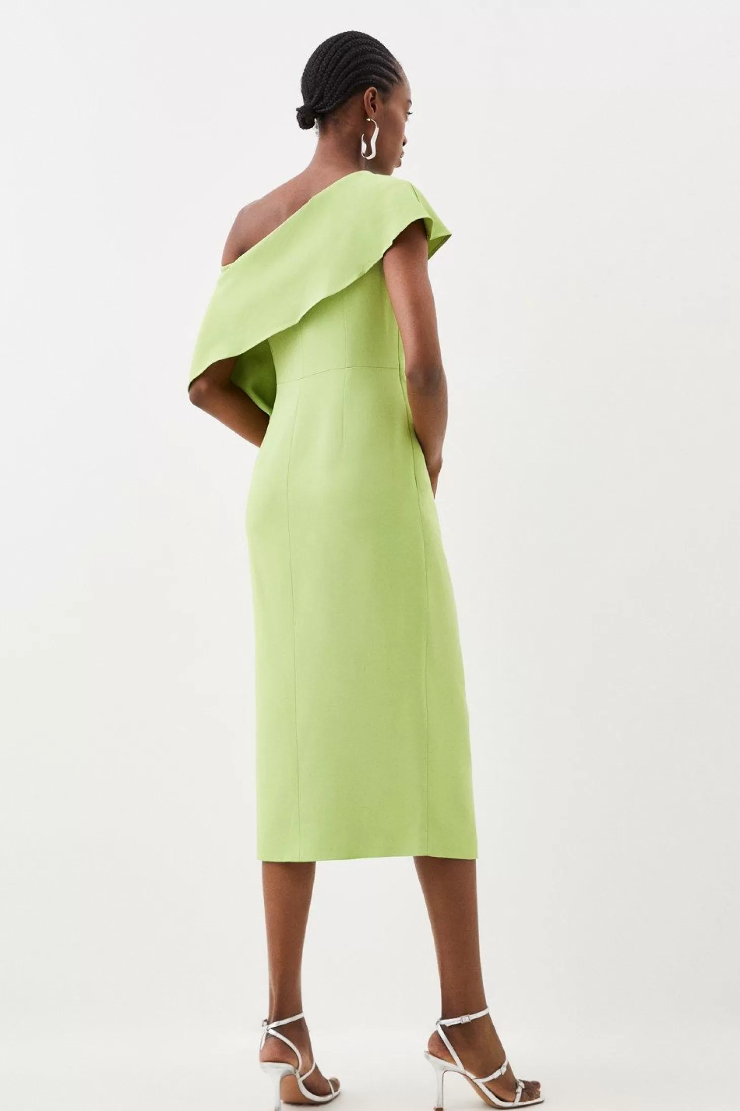 Karen Millen Compact Stretch Viscose Tailored One Shoulder Drape Detail Midi Dress
