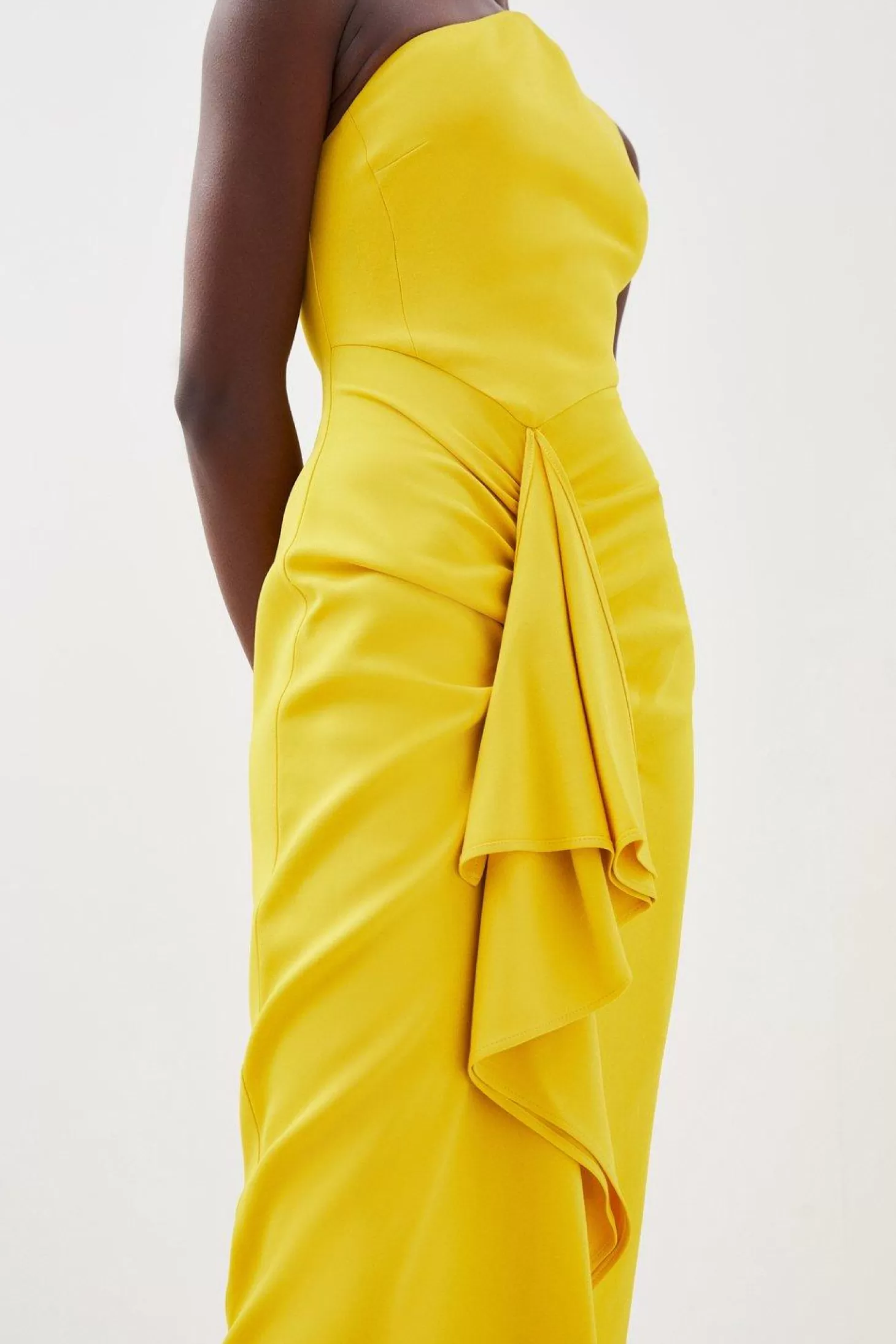 Karen Millen Compact Viscose Tailored One Shoulder Drape Front Pencil Dress