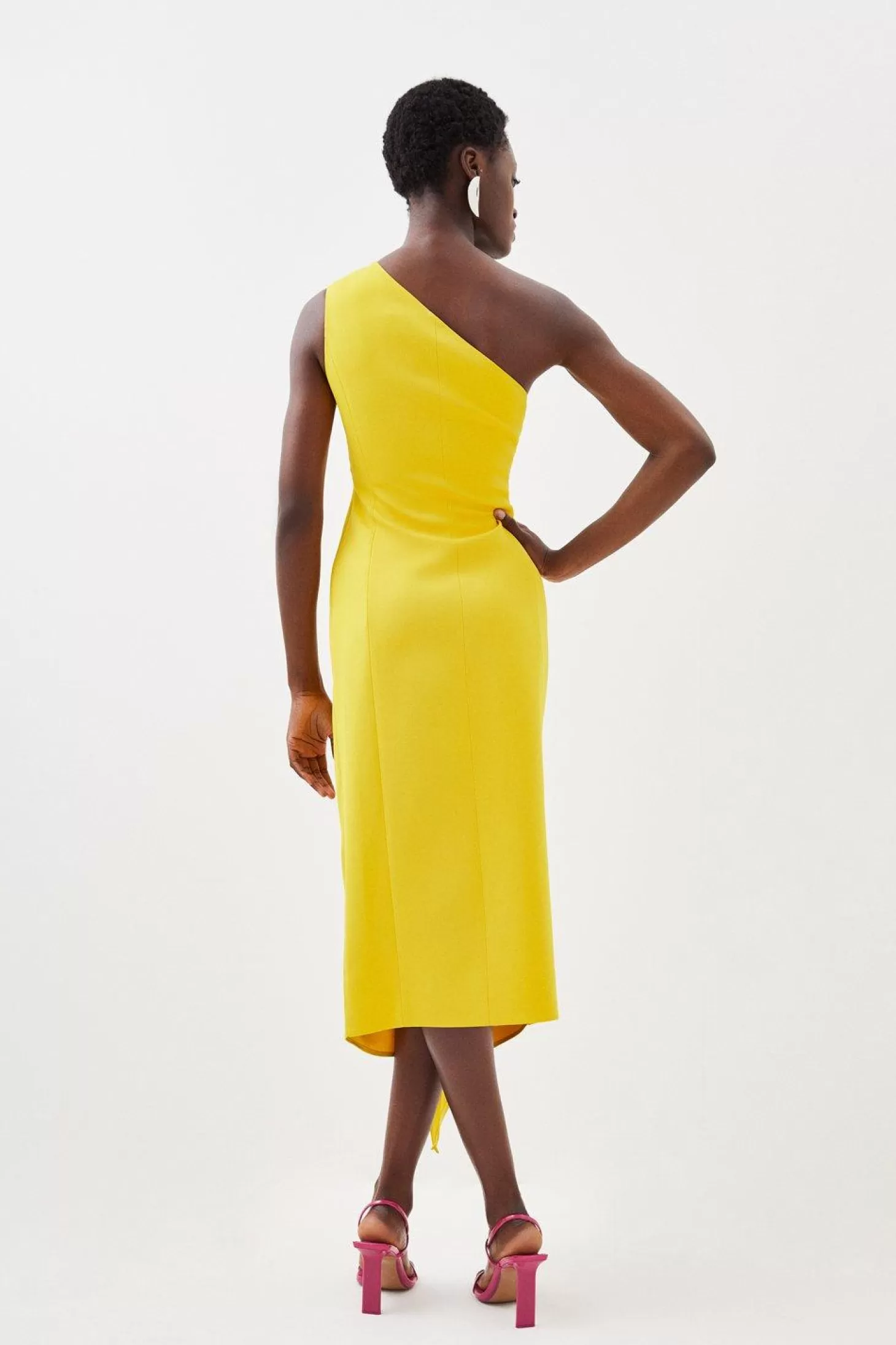 Karen Millen Compact Viscose Tailored One Shoulder Drape Front Pencil Dress