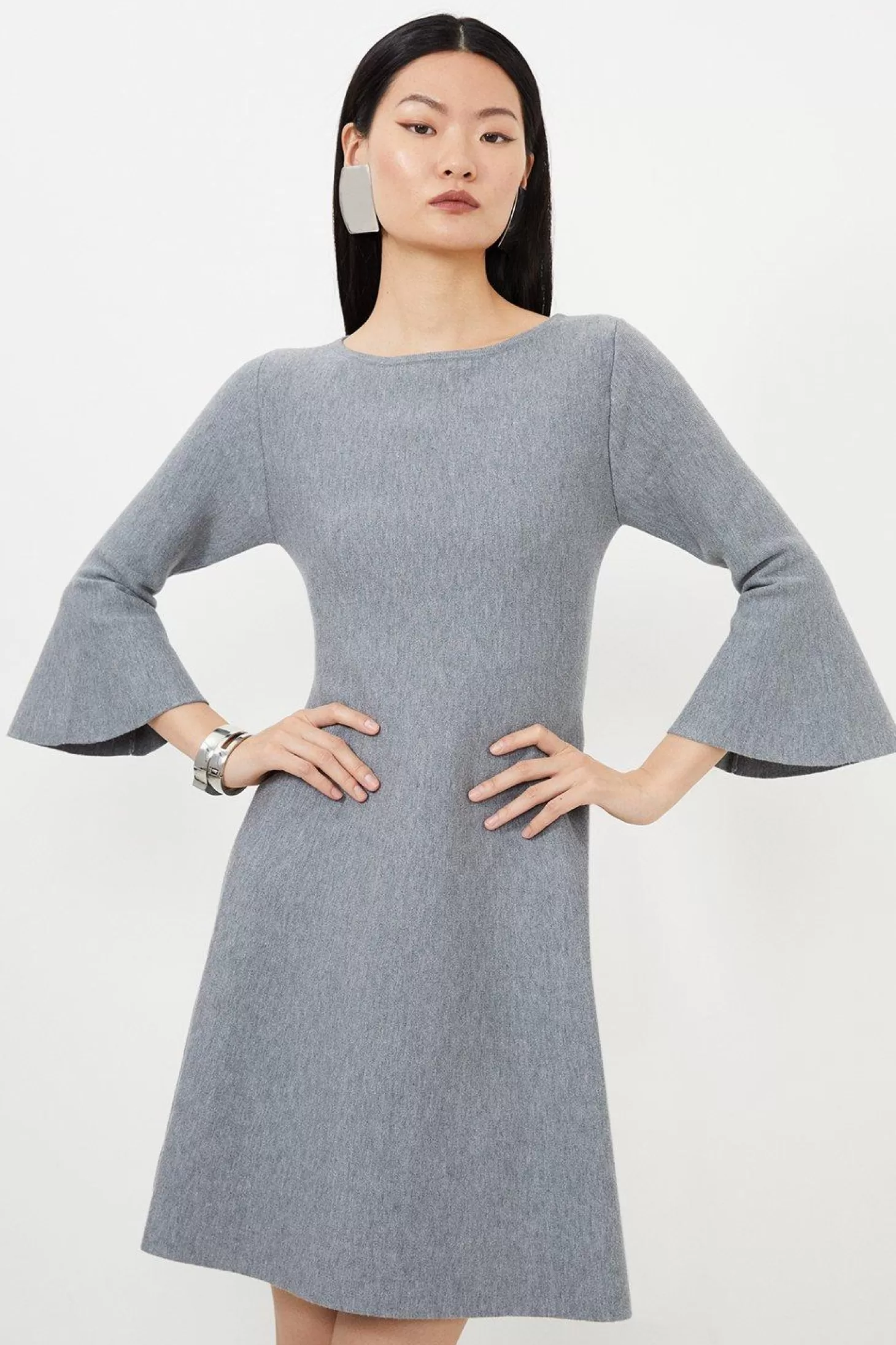 Karen Millen Compact Wool Look Double Faced Skater Dress With Full Sleeve