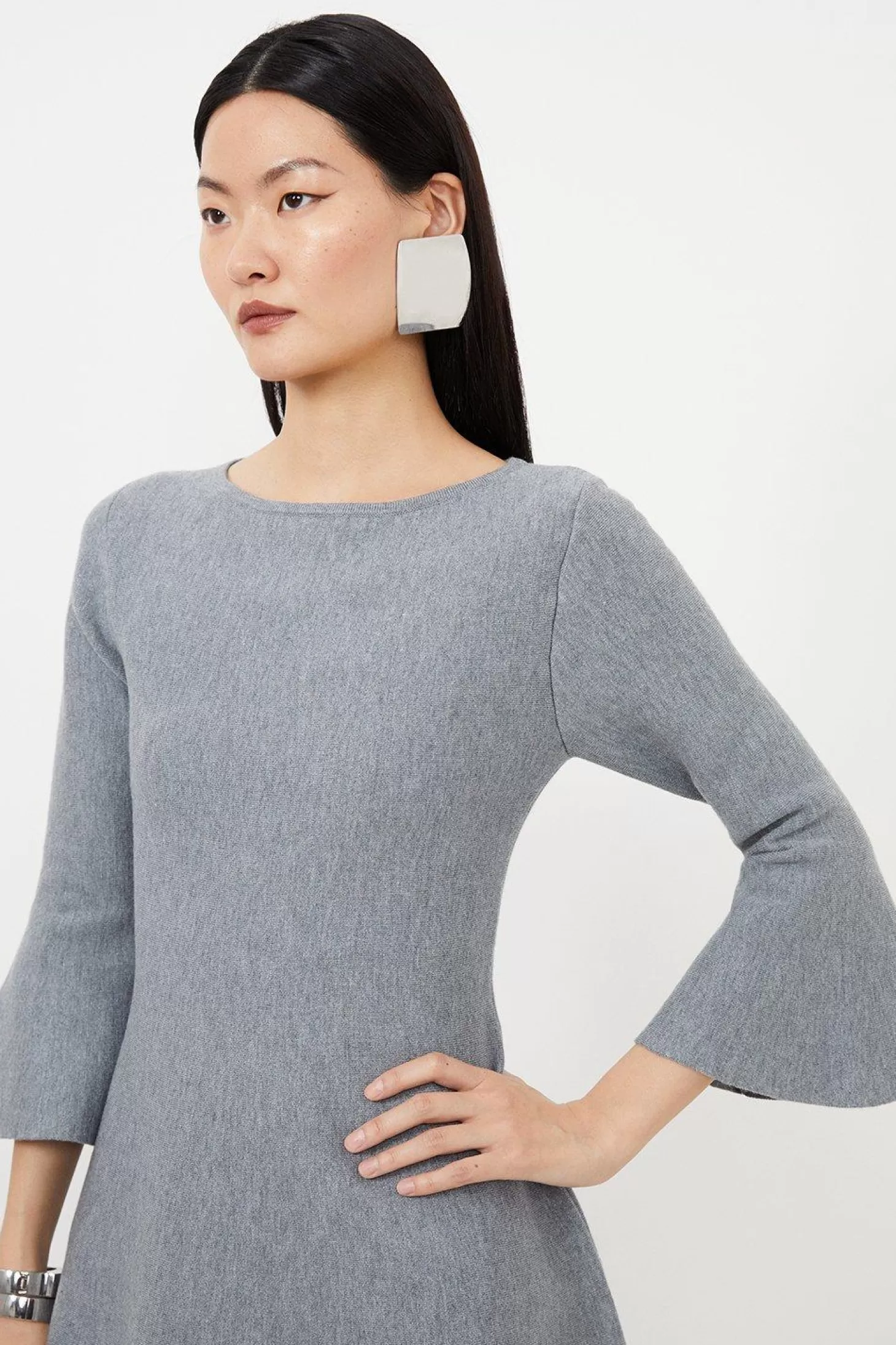 Karen Millen Compact Wool Look Double Faced Skater Dress With Full Sleeve