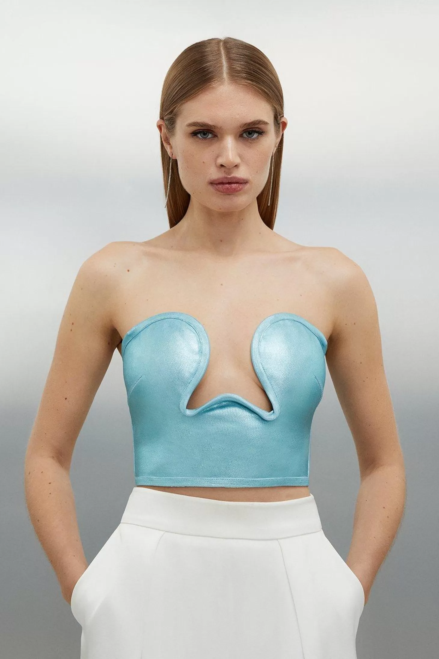 Karen Millen Figure Form Foiled Bandage Corset Detail Knit Top