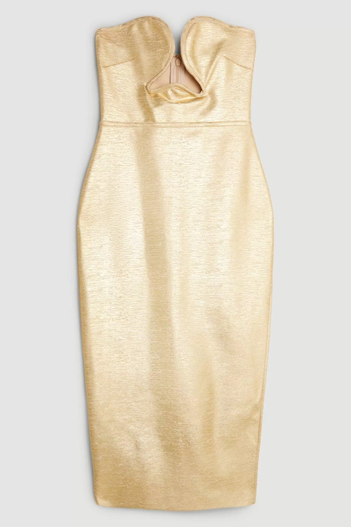 Karen Millen Foiled Figure Form Bandage Corset Detail Knit Midi Dress