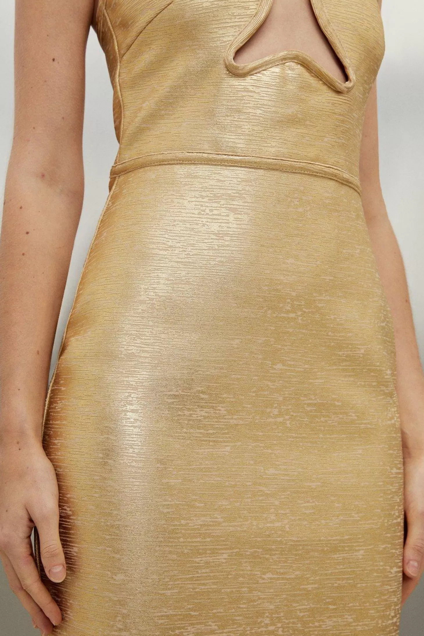 Karen Millen Foiled Figure Form Bandage Corset Detail Knit Midi Dress