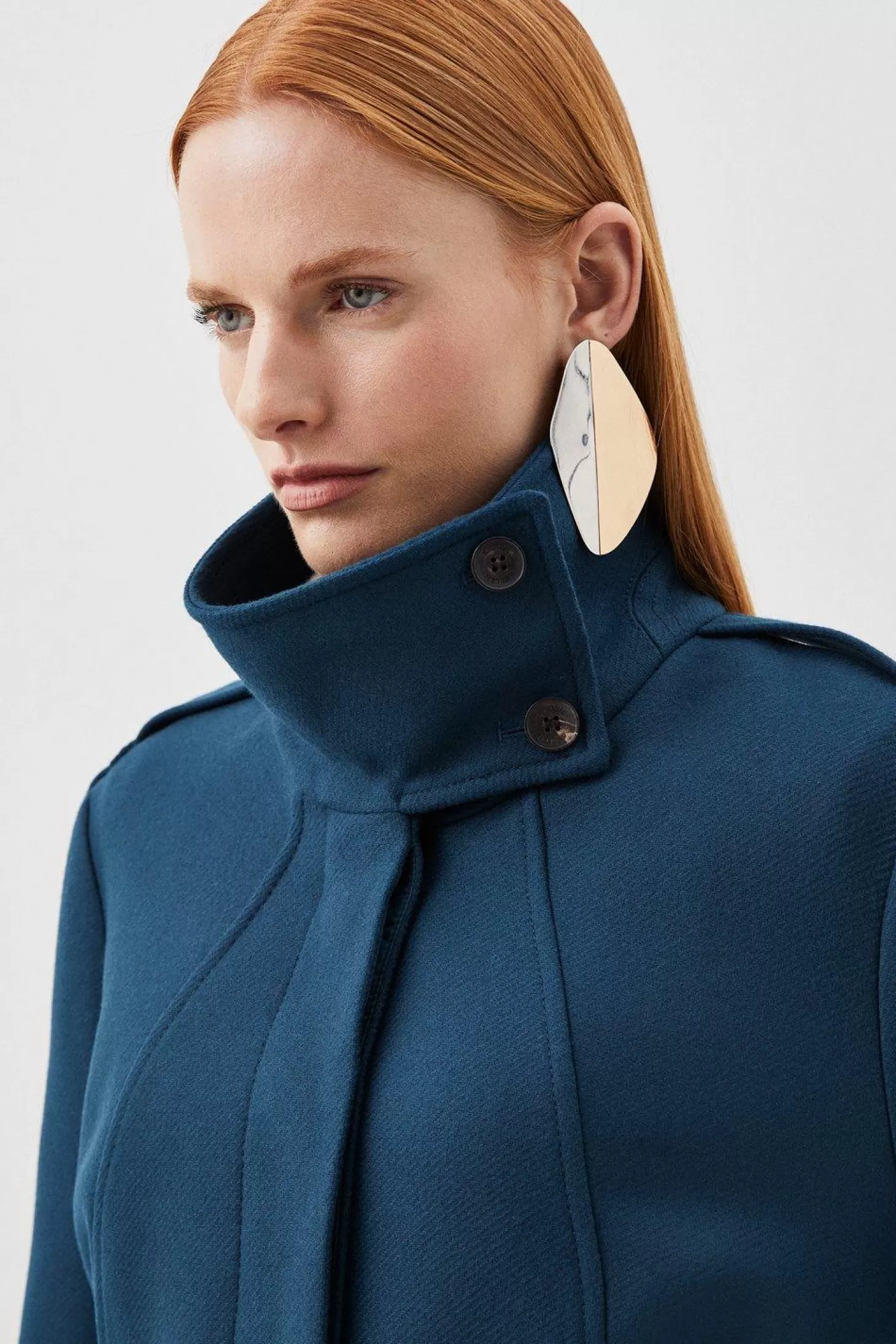 Karen Millen Italian Manteco Wool Blend Tailored Epaulette Detail Belted Coat