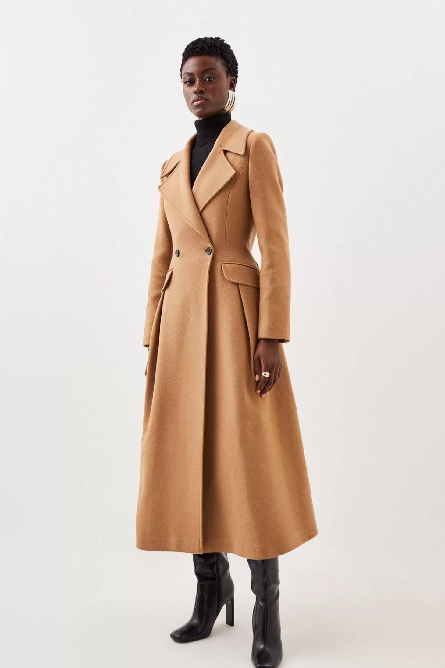 Karen Millen Italian Manteco Wool Blend Tailored Flared Skirt Midaxi Coat