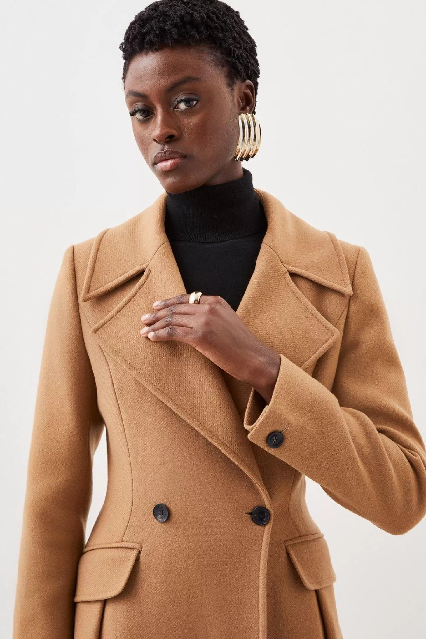 Karen Millen Italian Manteco Wool Blend Tailored Flared Skirt Midaxi Coat