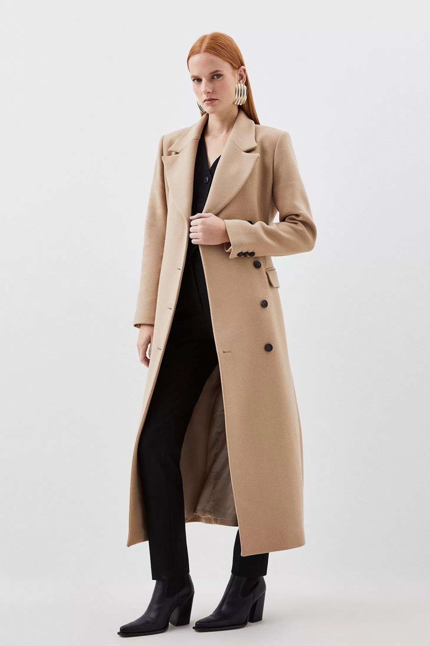 Karen Millen Italian Manteco Wool Blend Tailored Single Breasted Maxi Coat