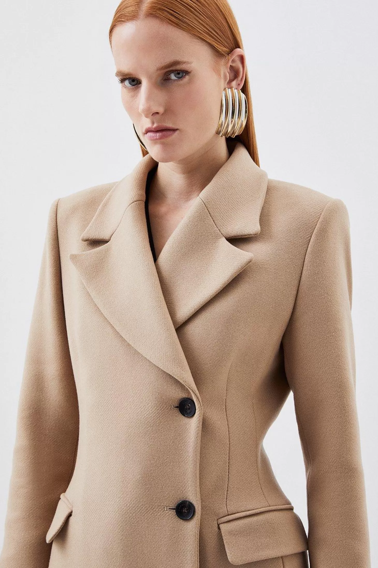 Karen Millen Italian Manteco Wool Blend Tailored Single Breasted Maxi Coat