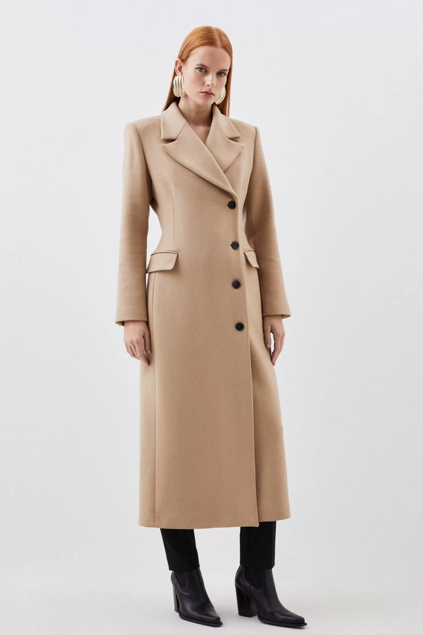 Karen Millen Italian Manteco Wool Blend Tailored Single Breasted Maxi Coat