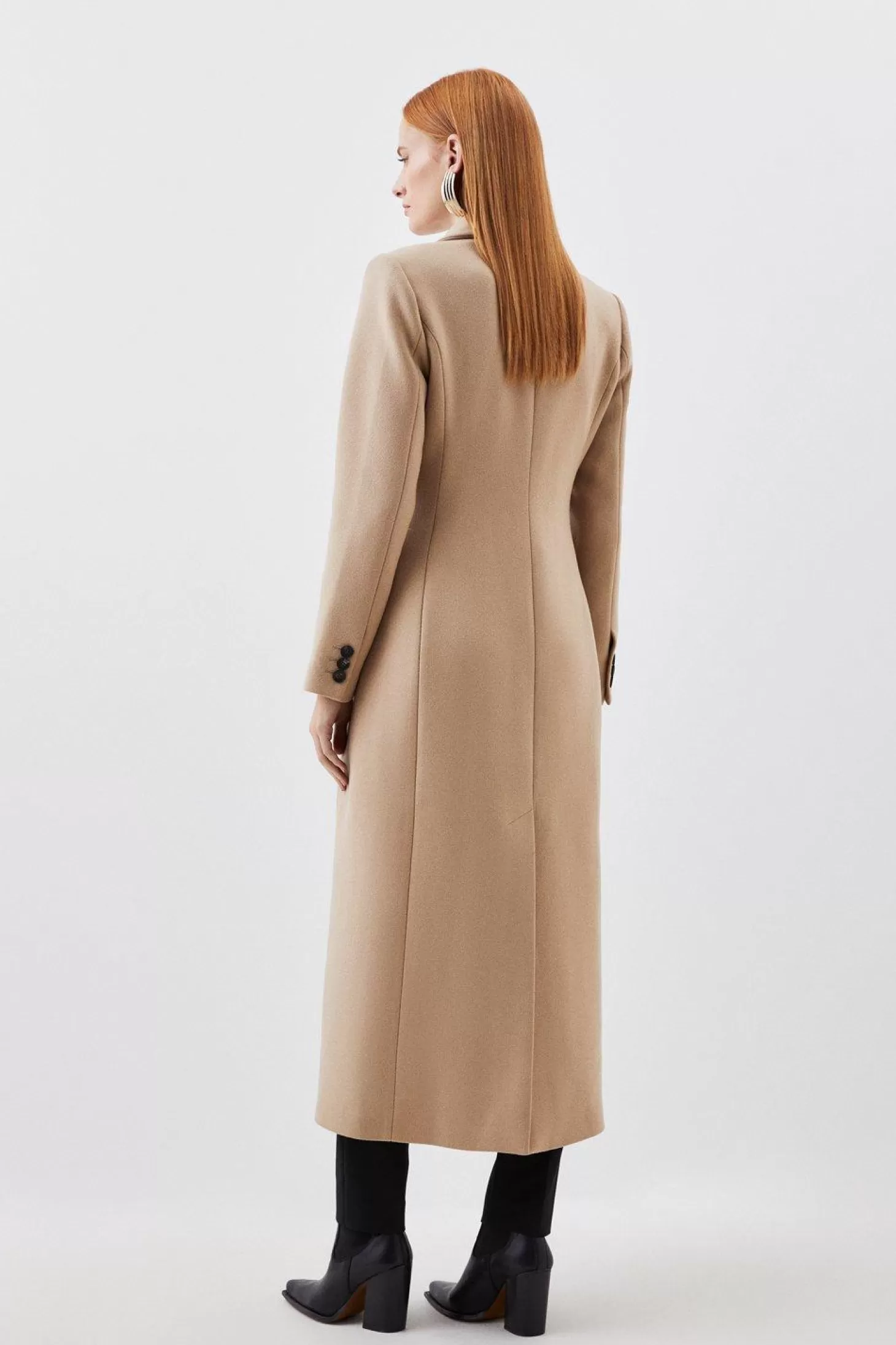Karen Millen Italian Manteco Wool Blend Tailored Single Breasted Maxi Coat