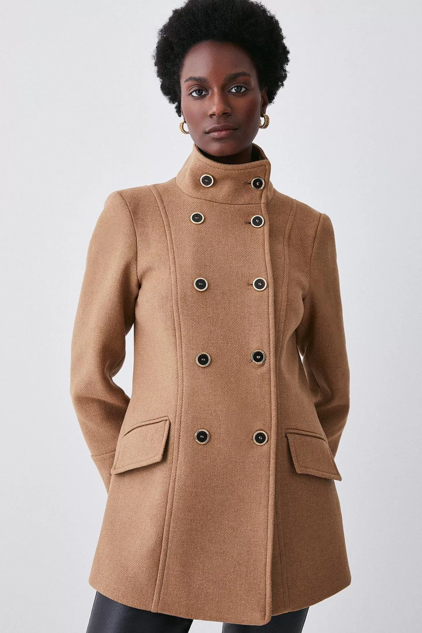 Karen Millen Italian Manteco Wool Mix Double Breasted Short Formal Coat