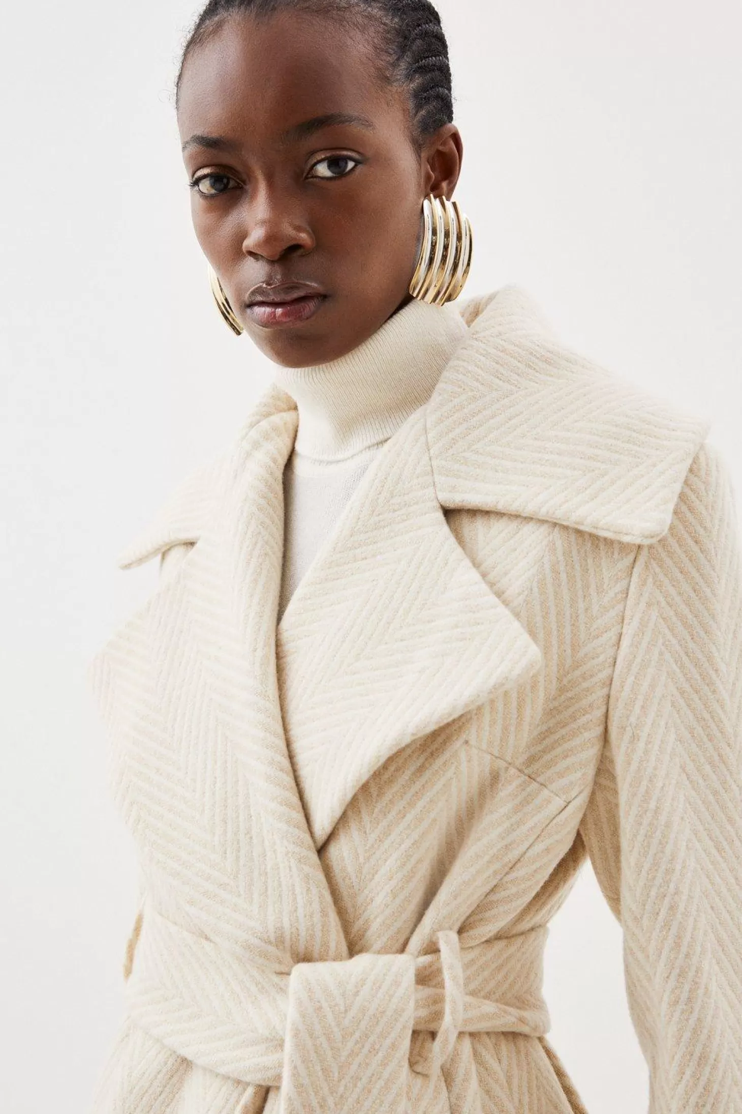 Karen Millen Italian Wool Oversized Cable Effect Wrap Belted Coat