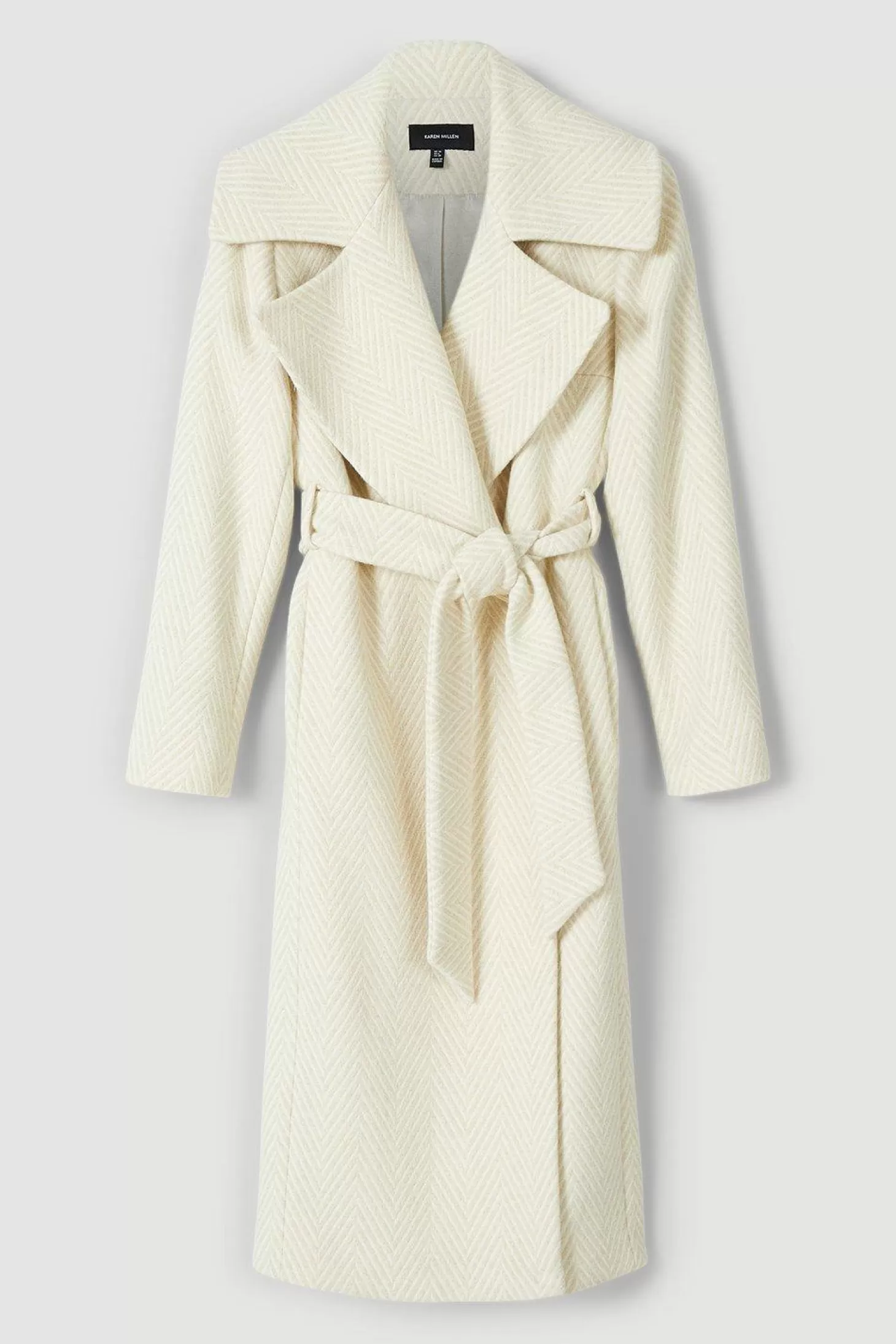 Karen Millen Italian Wool Oversized Cable Effect Wrap Belted Coat