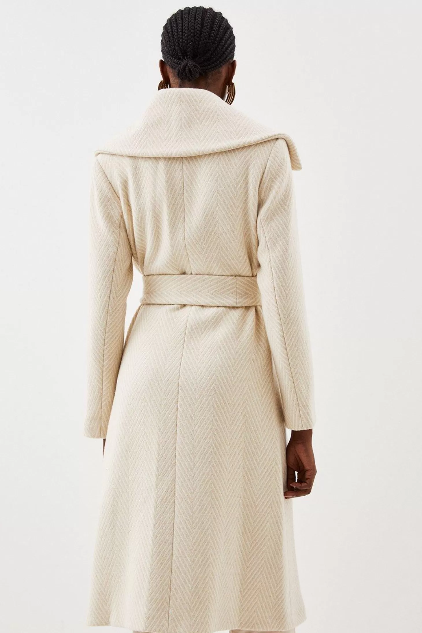 Karen Millen Italian Wool Oversized Cable Effect Wrap Belted Coat