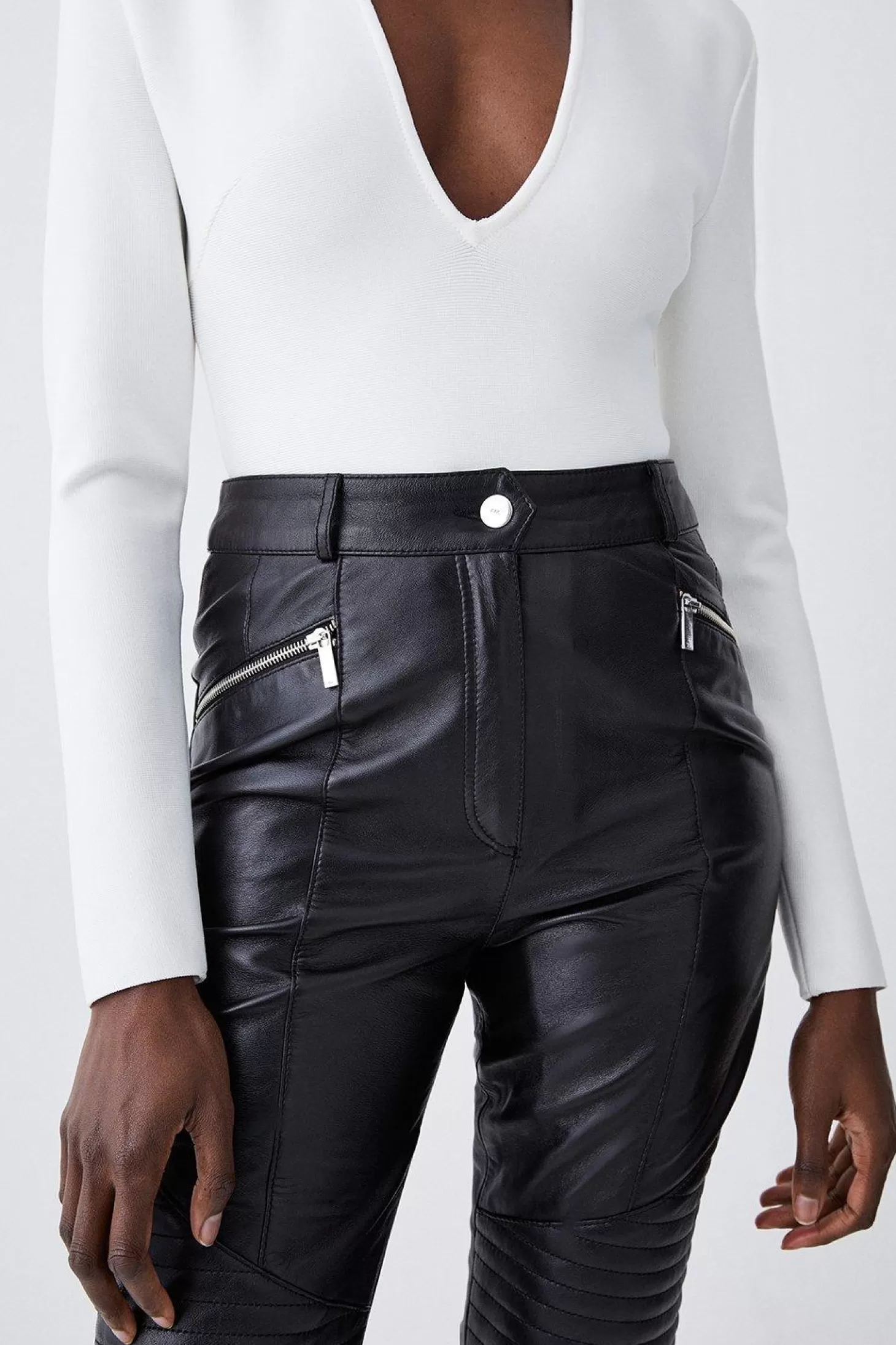 Karen Millen Leather Biker & Zip Detail Cuff Slim Leg Pants