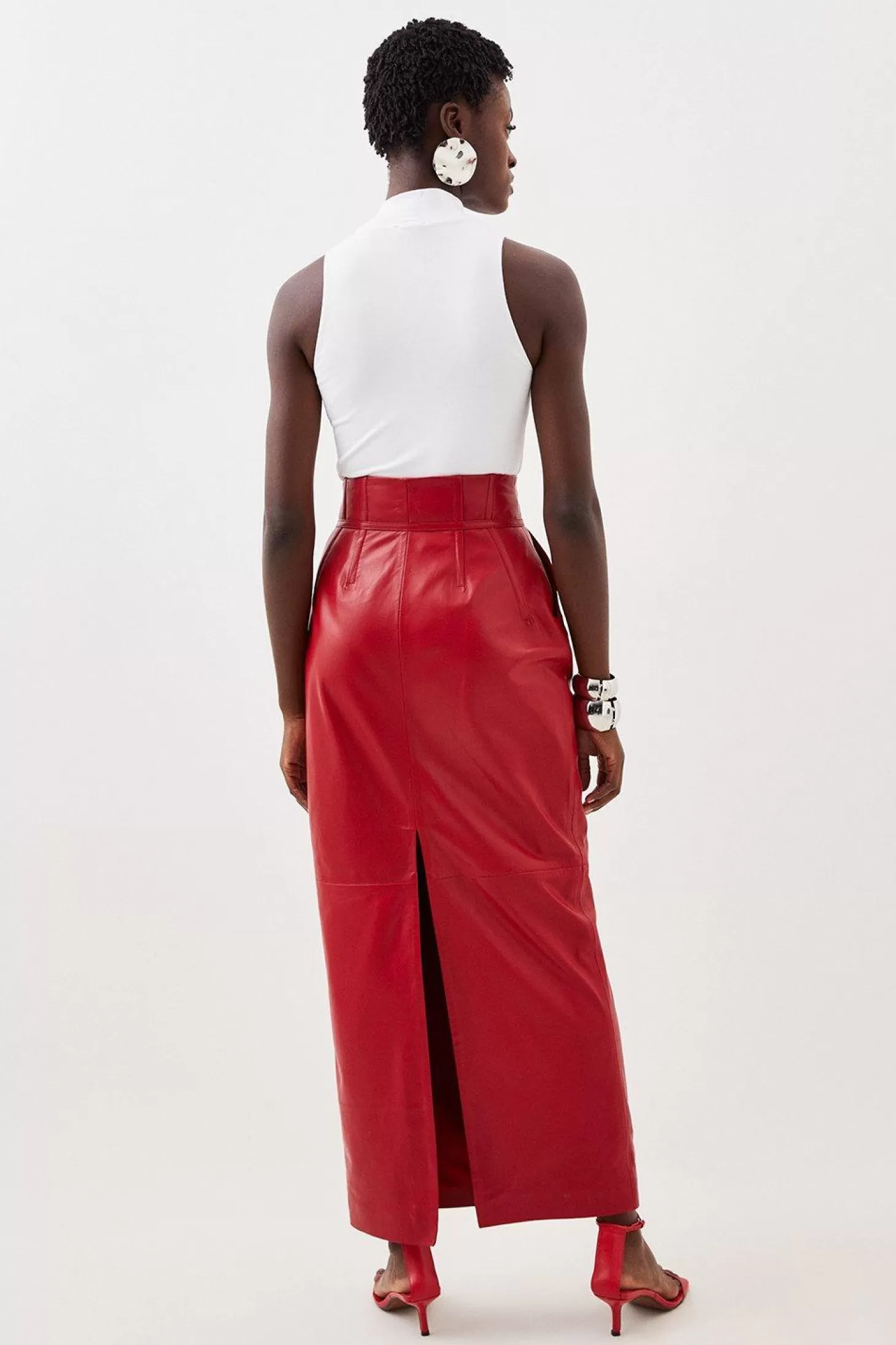 Karen Millen Leather Corset Detail High Waist Maxi Pencil Skirt