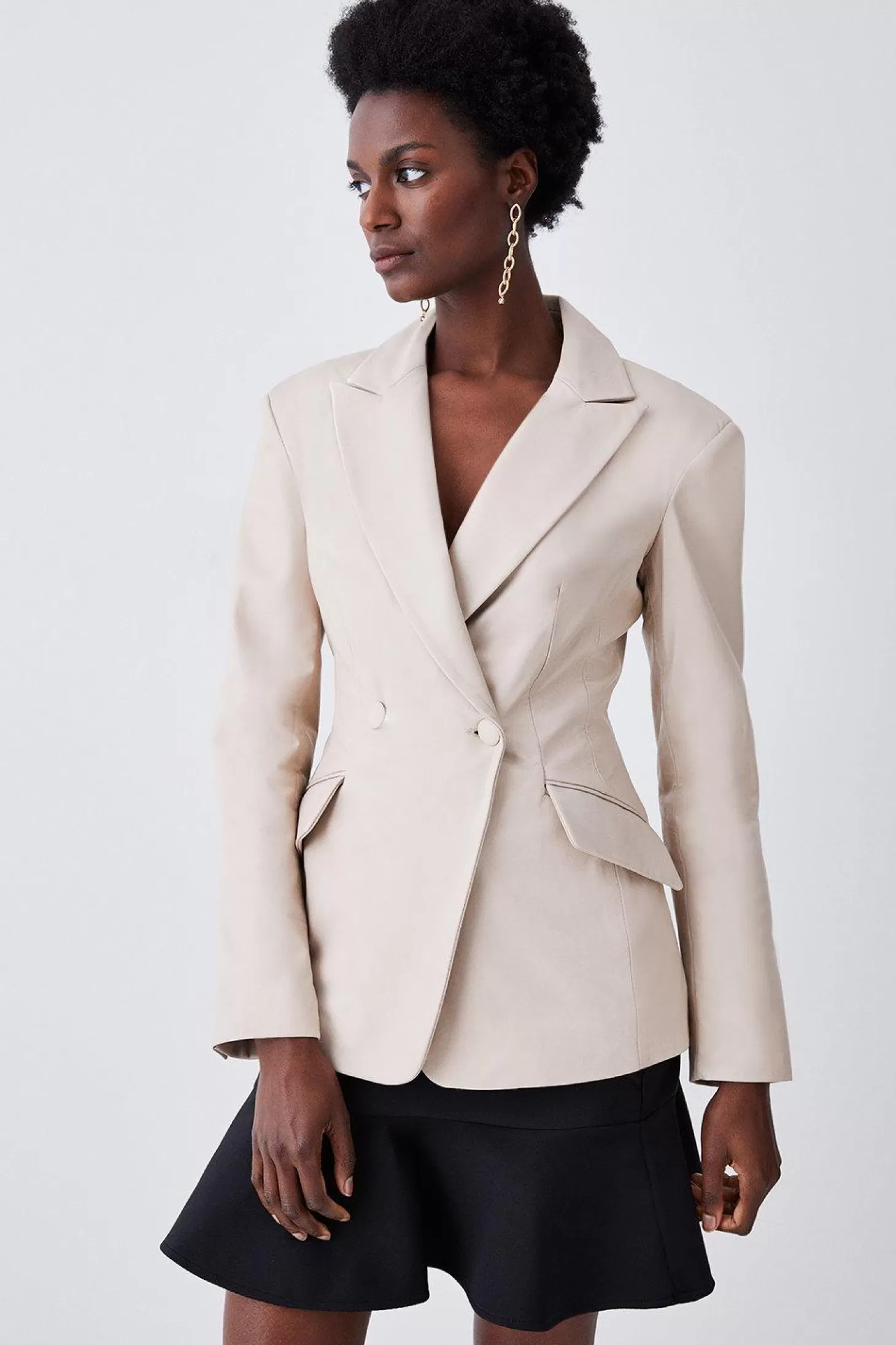 Karen Millen Leather Corset Waist Back Tailored Blazer Jacket