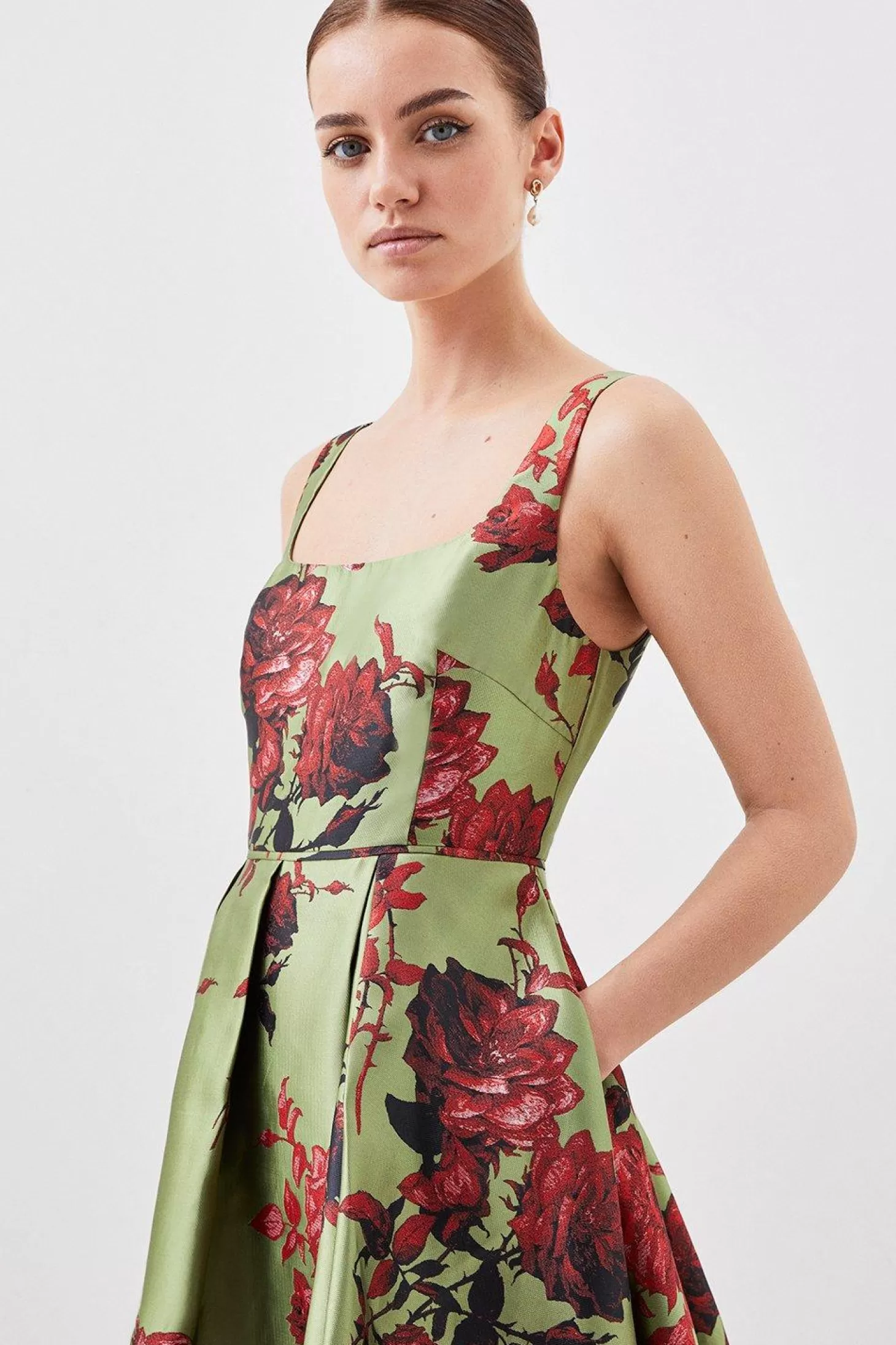 Karen Millen Lydia Millen Petite Floral Jacquard Corseted Woven Maxi Dress