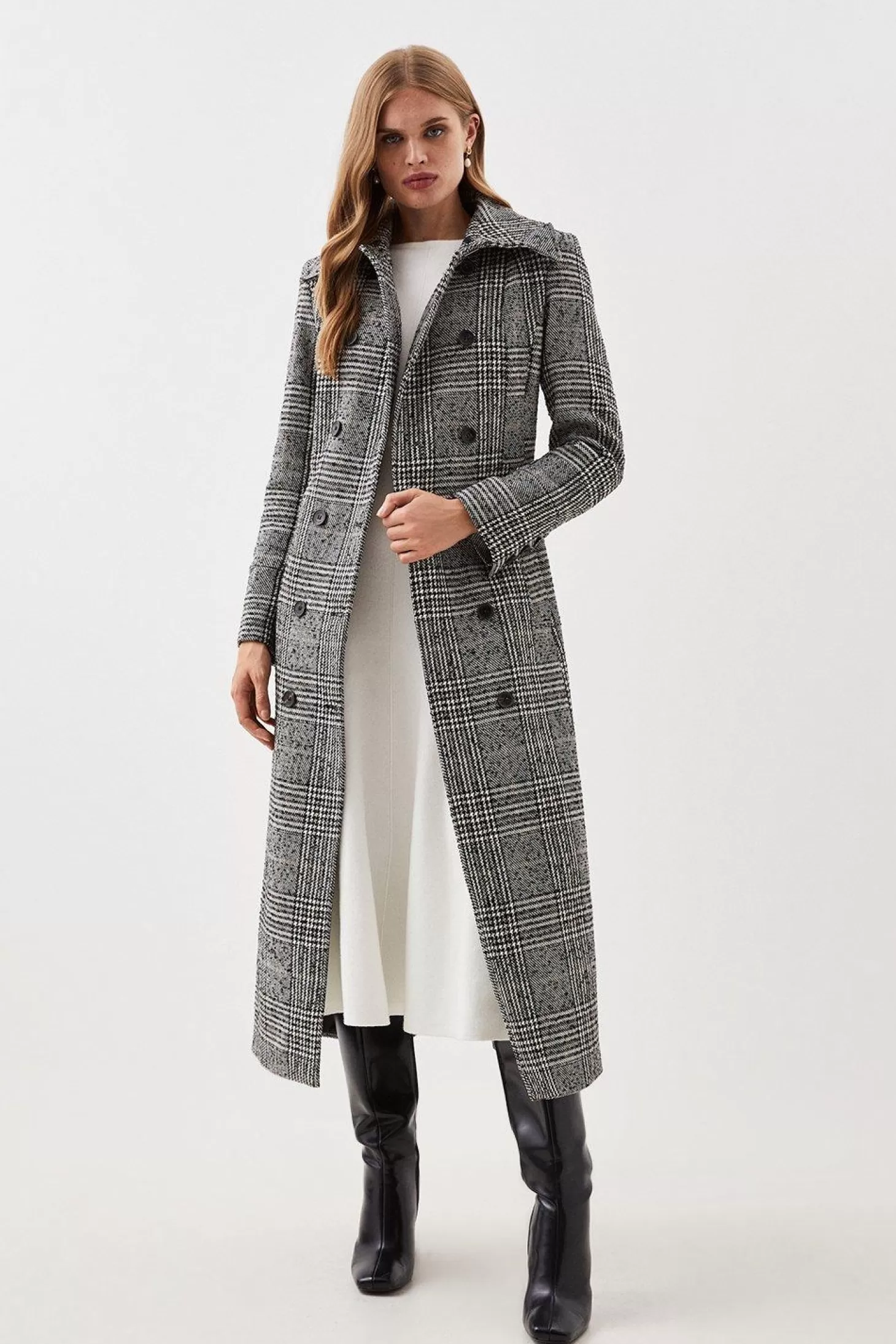 Karen Millen Lydia Millen Petite Tailored Check Faux Fur Collar Maxi Coat