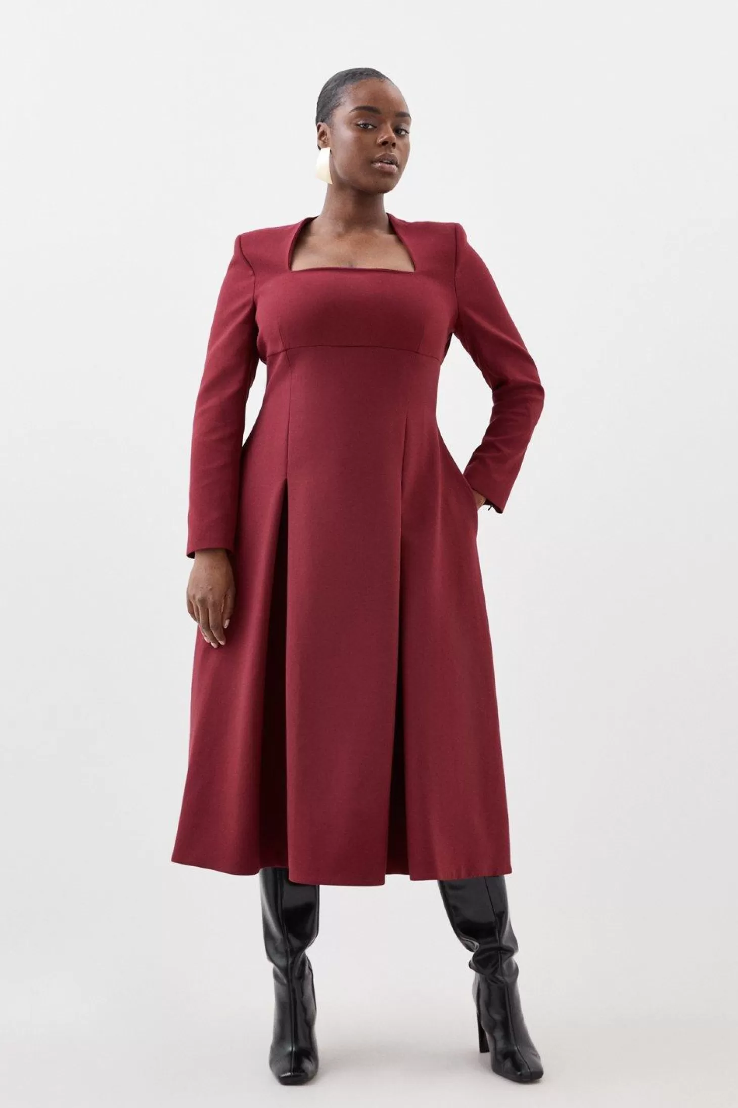 Karen Millen Lydia Millen Plus Size Clean Tailored Sweetheart Neckline Midi Dress