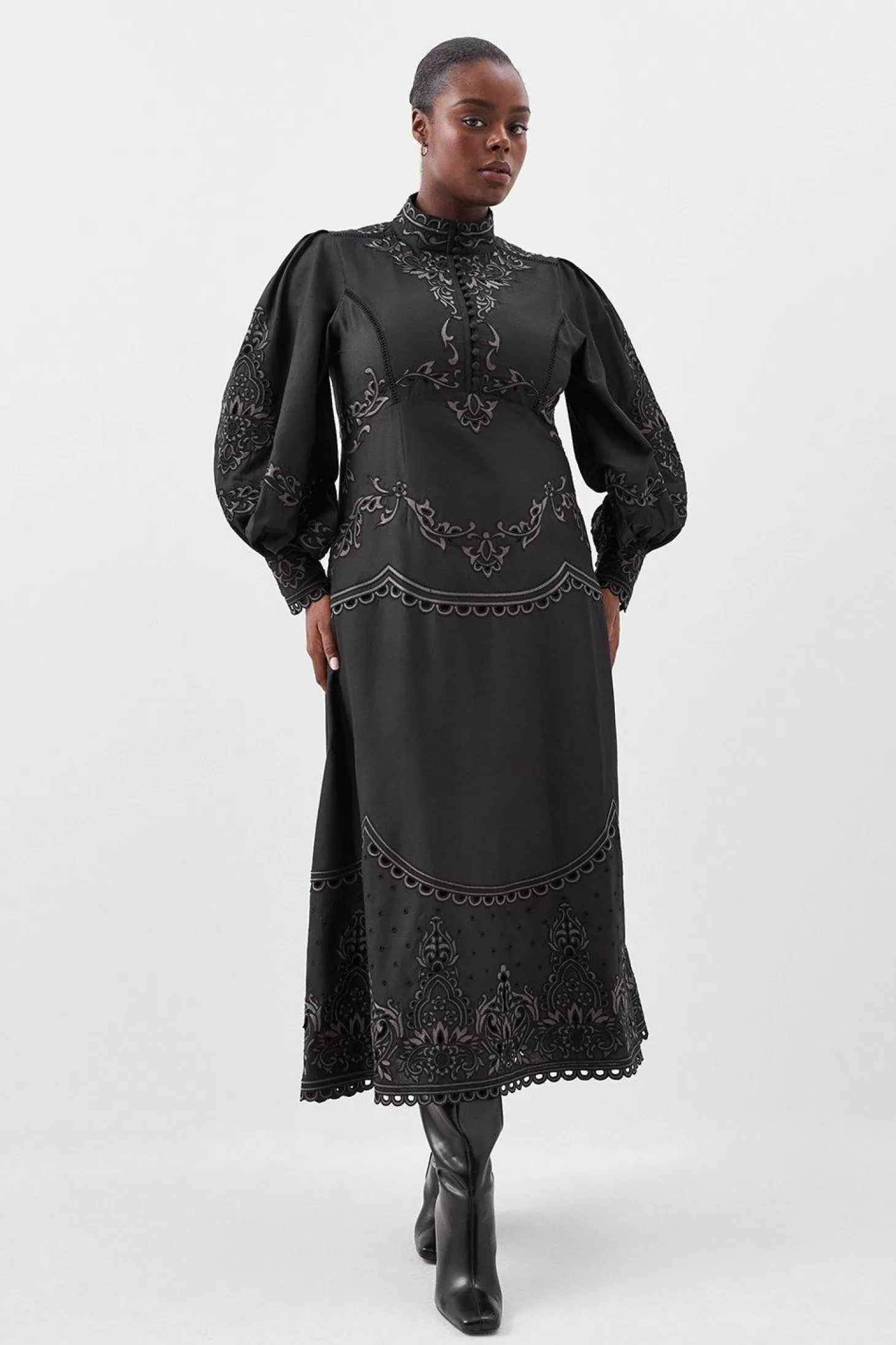 Karen Millen Lydia Millen Plus Size Cotton Cutwork Embroidered Woven Maxi Dress