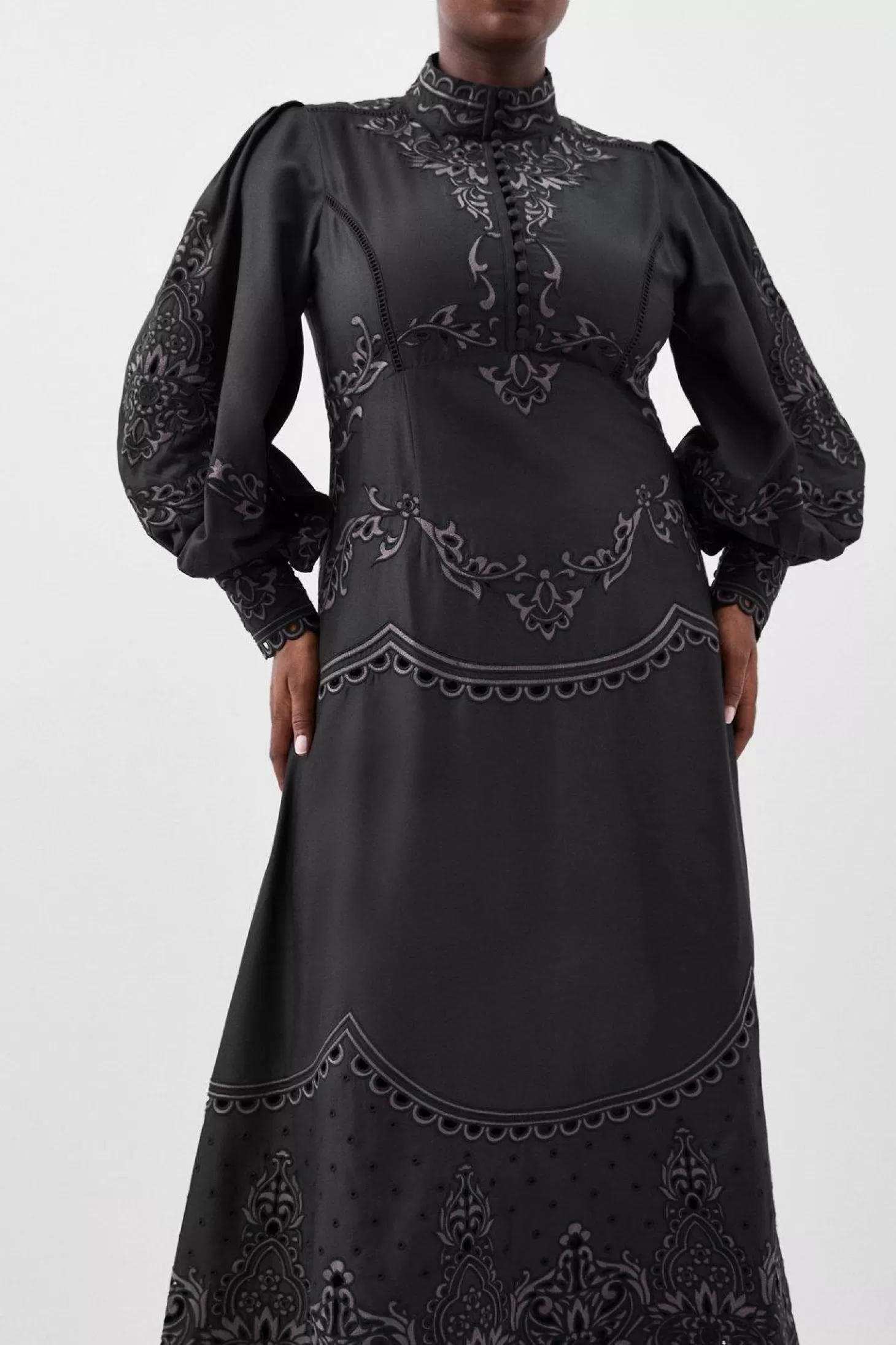 Karen Millen Lydia Millen Plus Size Cotton Cutwork Embroidered Woven Maxi Dress