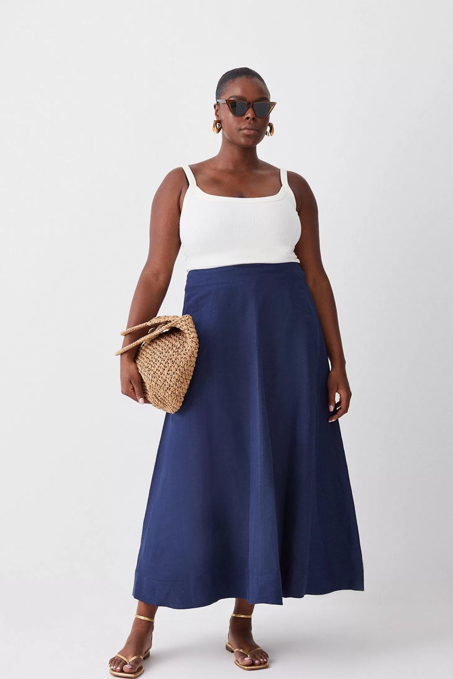 Karen Millen Lydia Millen Plus Size Linen Pleated Midi Skirt