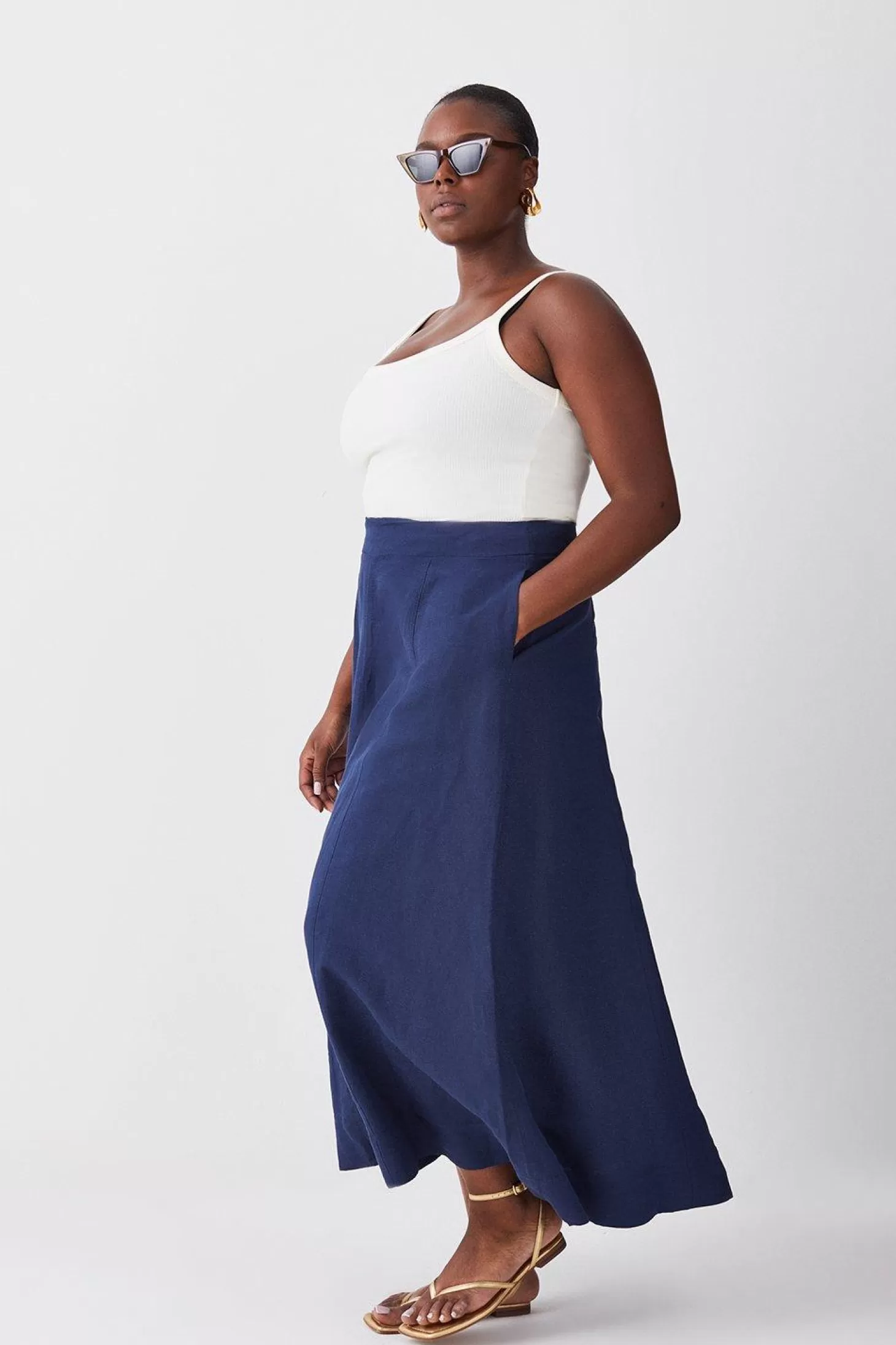 Karen Millen Lydia Millen Plus Size Linen Pleated Midi Skirt