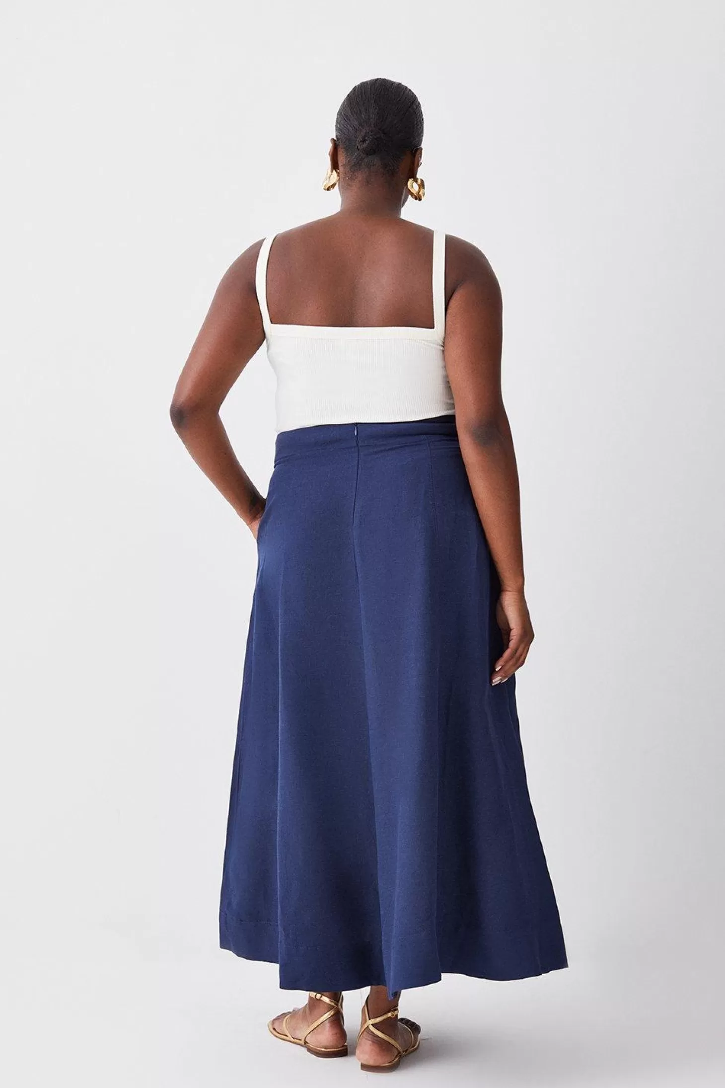 Karen Millen Lydia Millen Plus Size Linen Pleated Midi Skirt