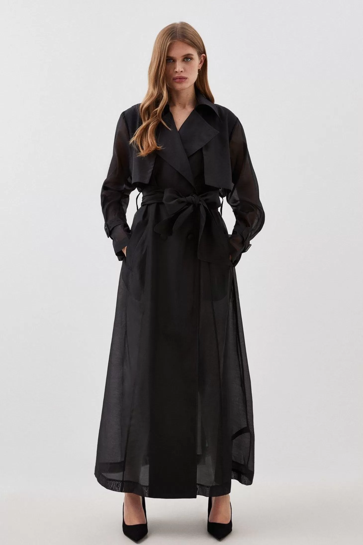 Karen Millen Lydia Millen Tailored Sheer Panelled Full Skirted Trench Coat