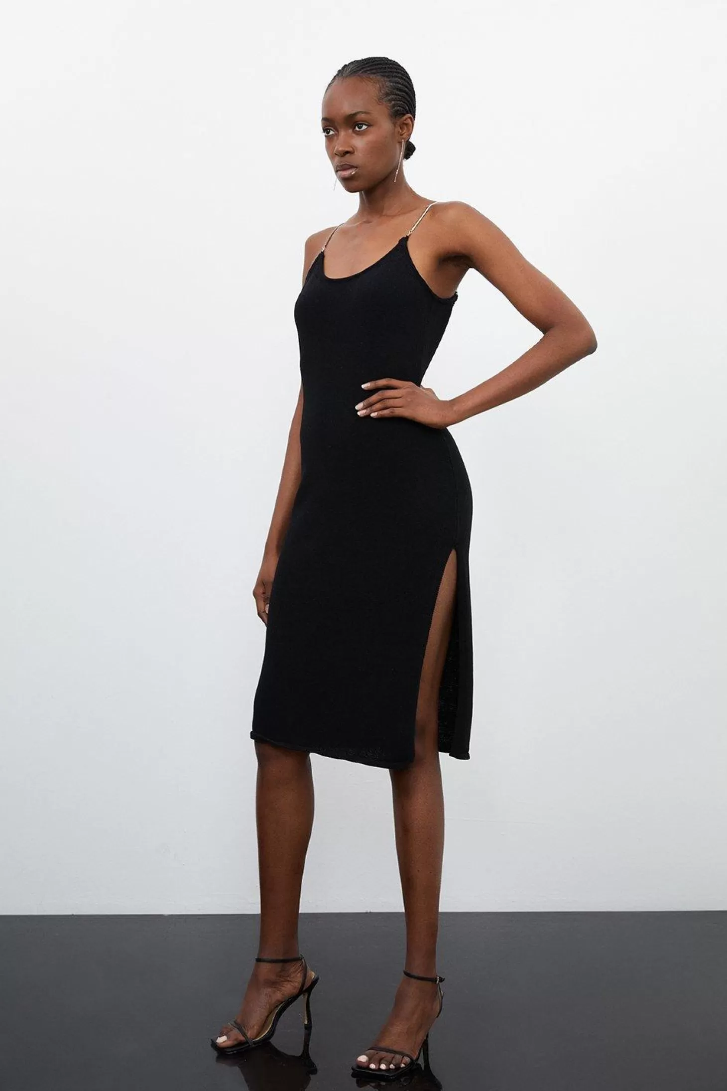 Karen Millen Petite Corded Knit Chain Detail Midi Dress