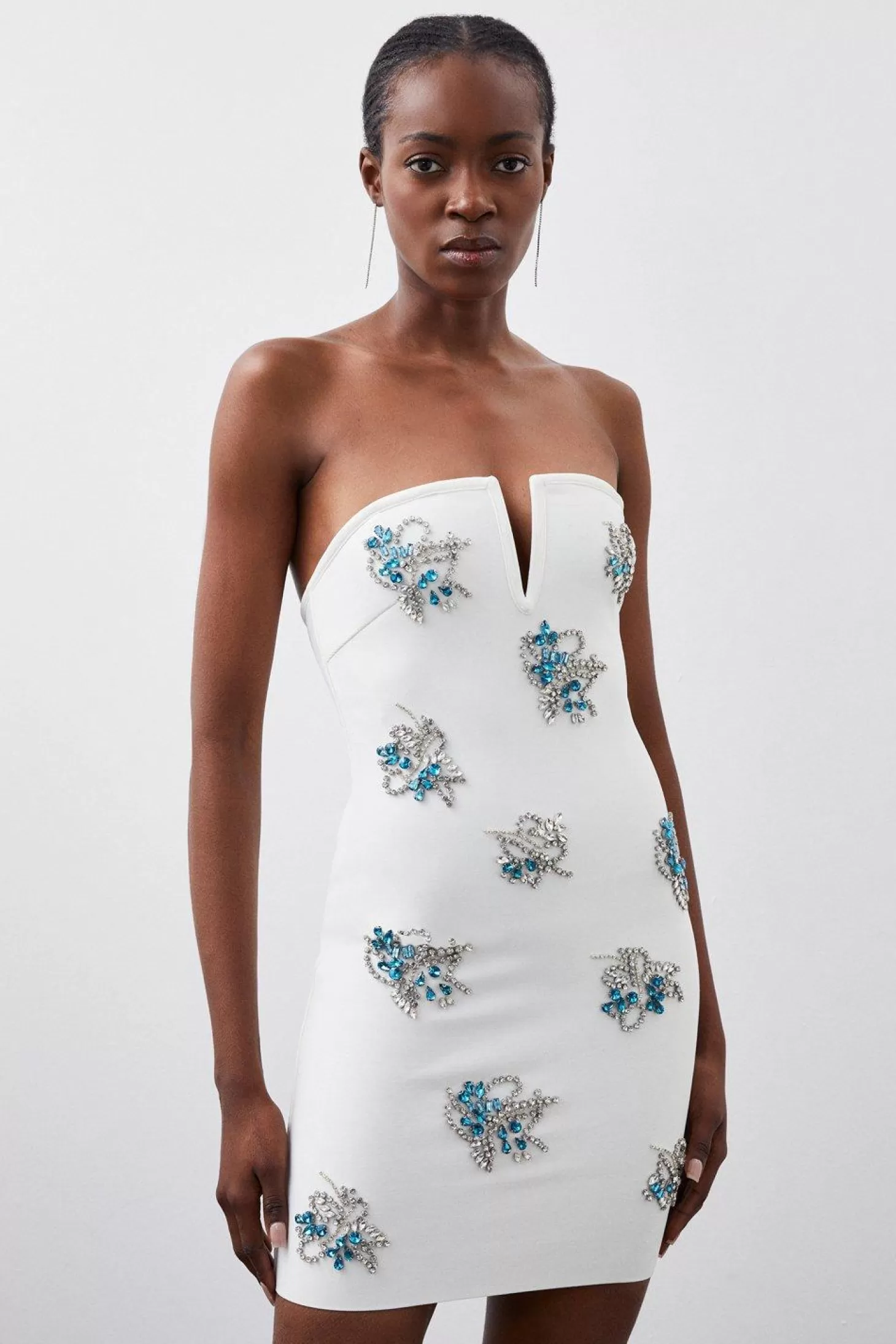 Karen Millen Petite Figure Form Bandage Embellished Bandeau Knit Mini Dress