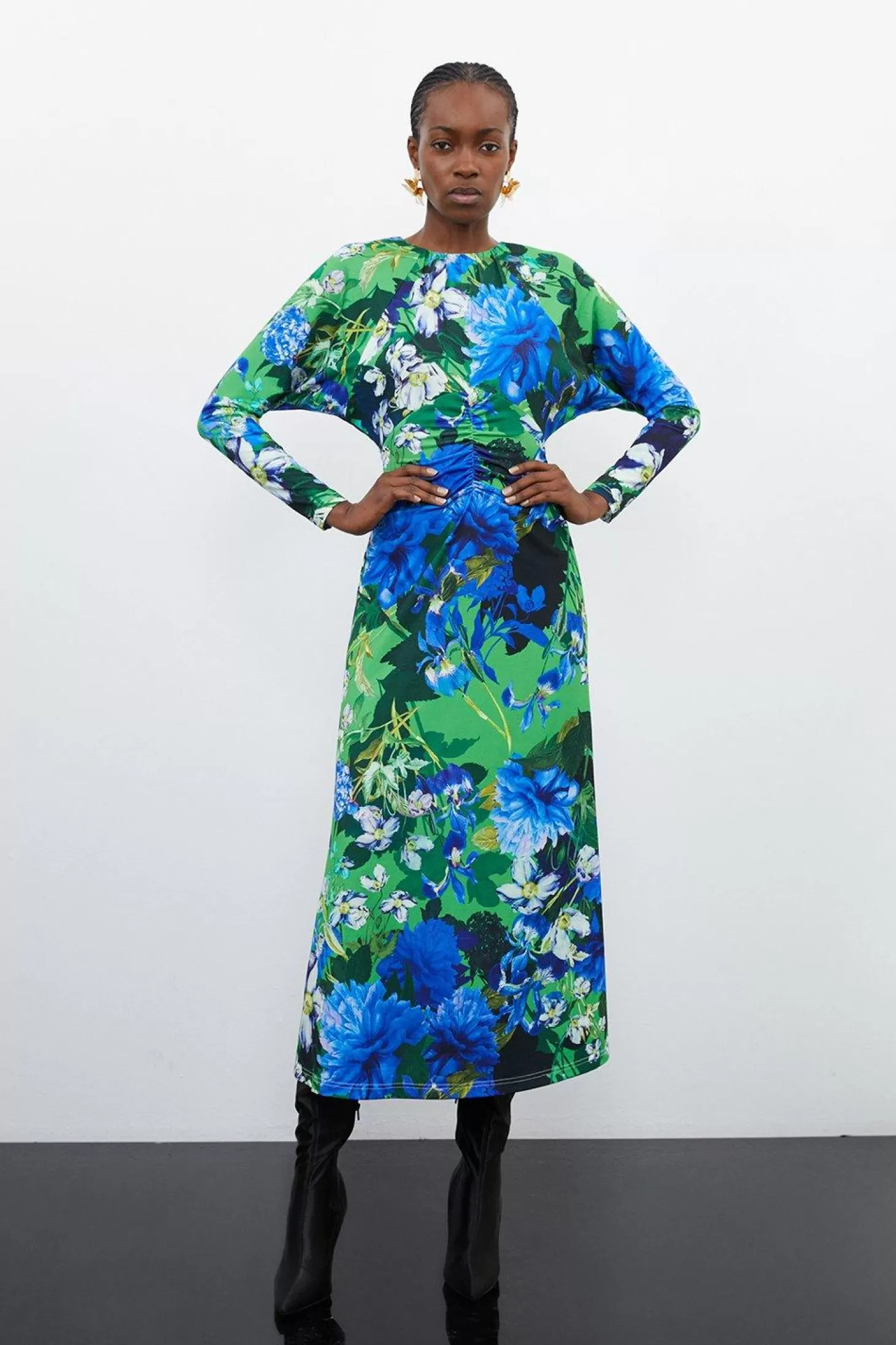 Karen Millen Petite Jungle Jersey Crepe Batwing Sleeve Maxi Dress