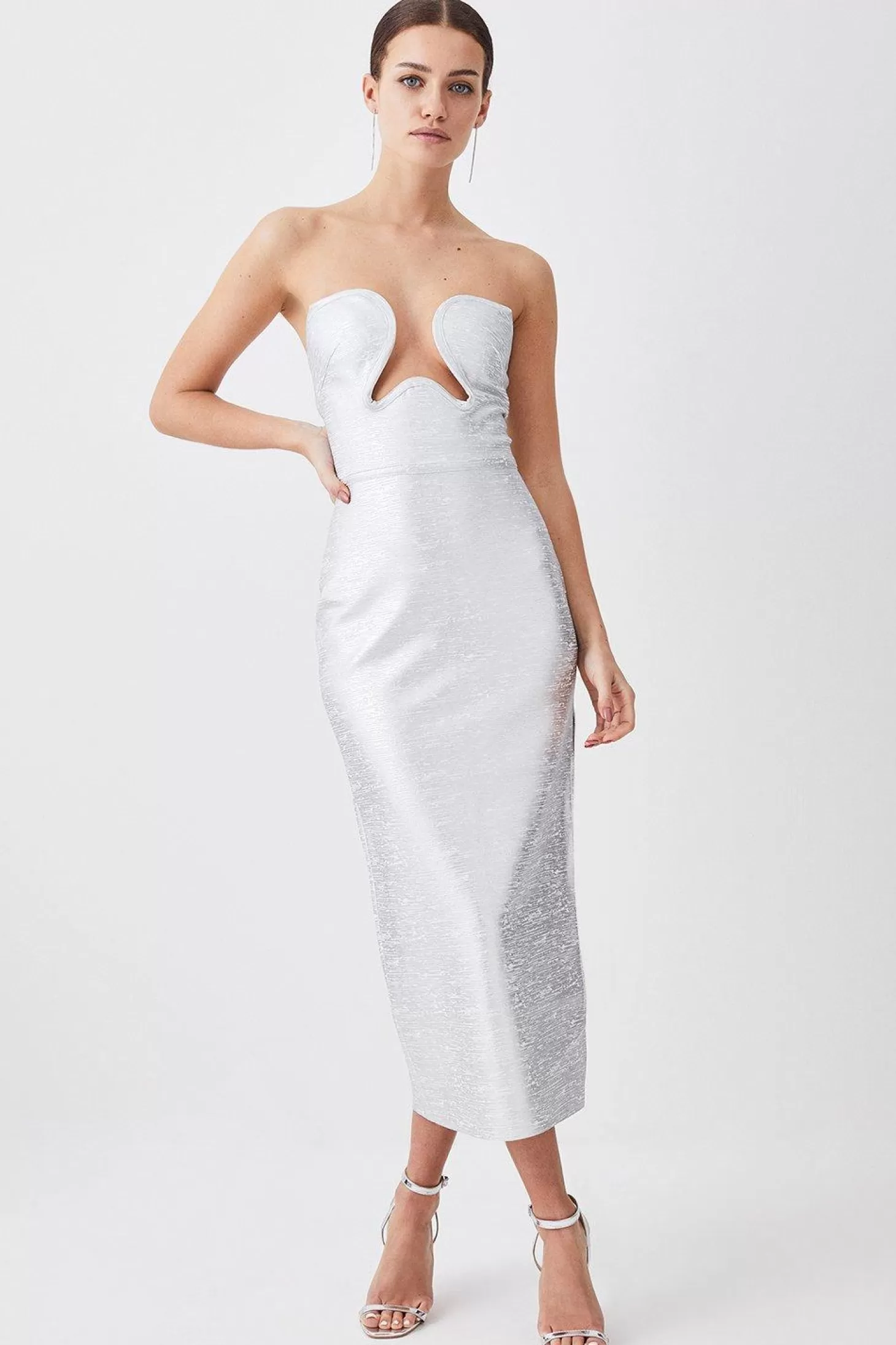 Karen Millen Petite Foiled Bandage Corset Detail Knit Midi Dress