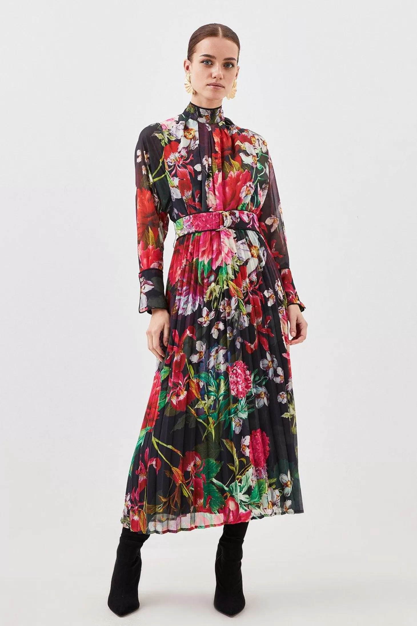 Karen Millen Petite Garden Georgette Pleated Woven Maxi Dress