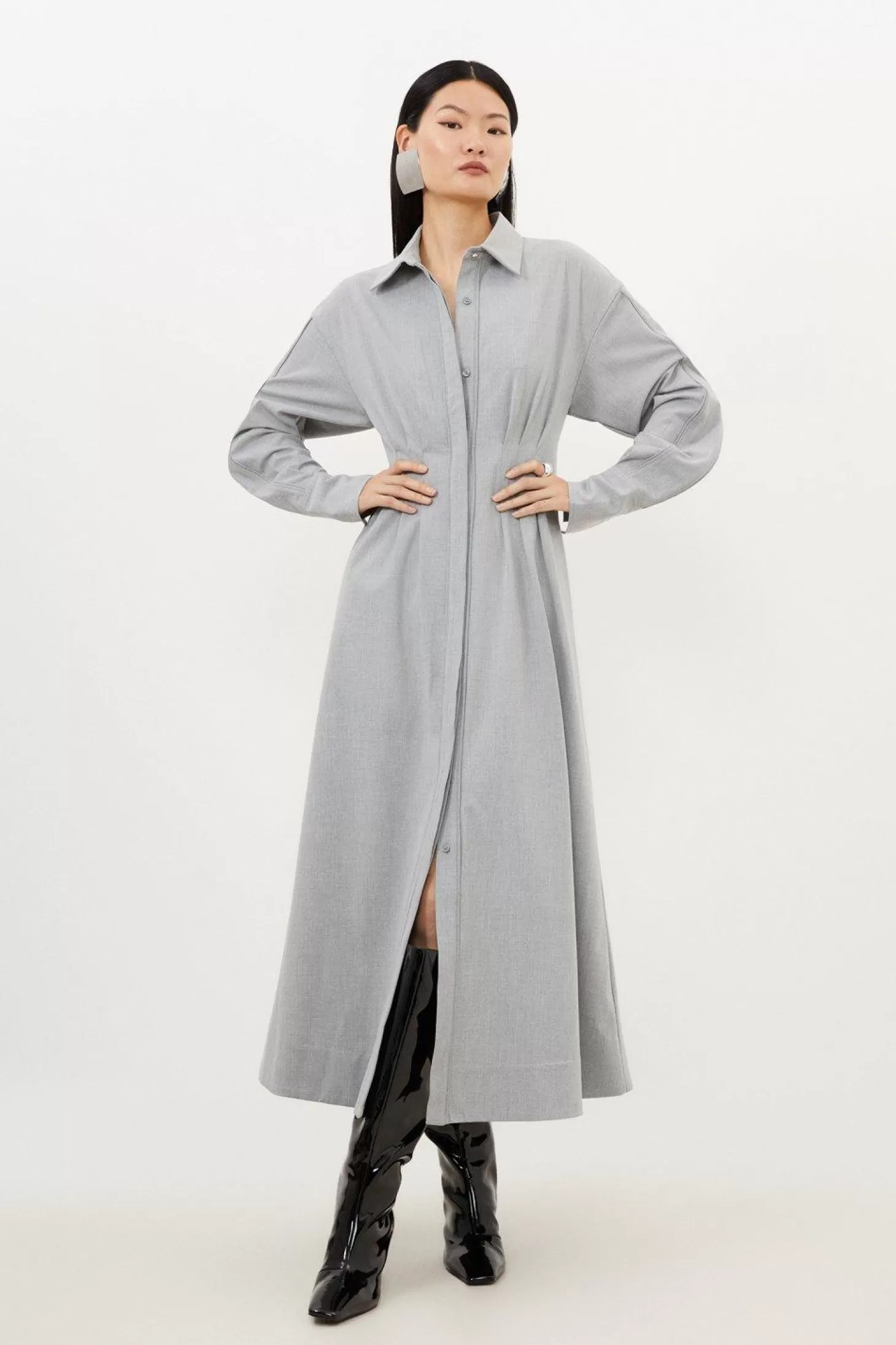 Karen Millen Petite Wool Mix Shirt Midi Dress