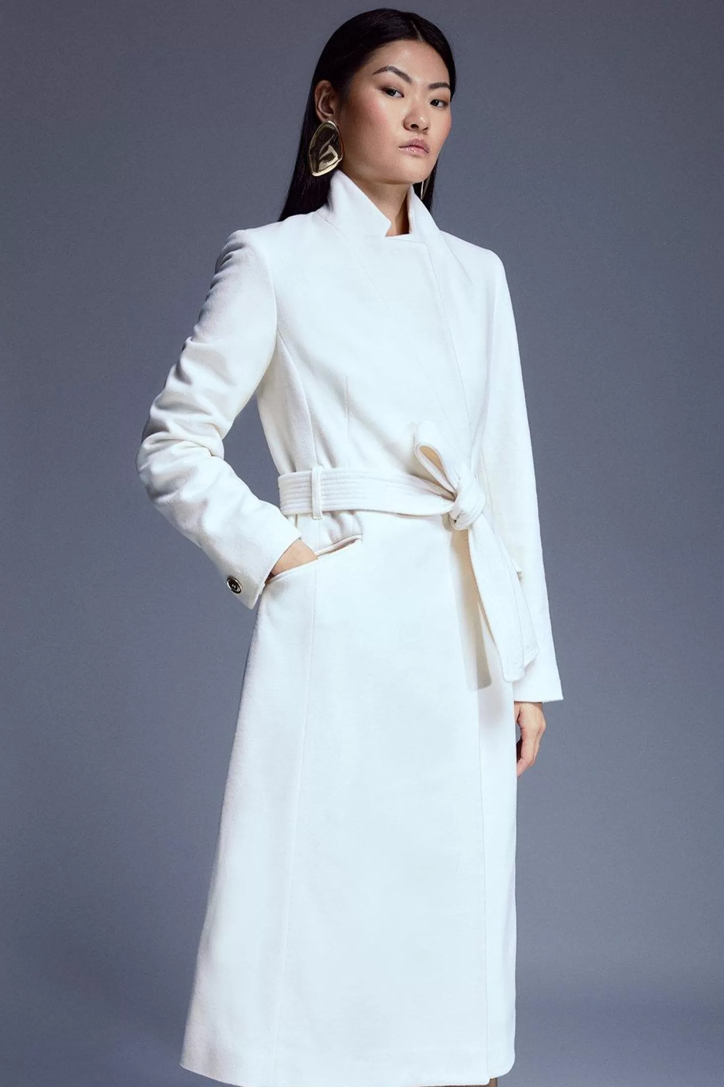 Karen Millen Petite Italian Manteco Wool Forever Notch Neck Midi Coat