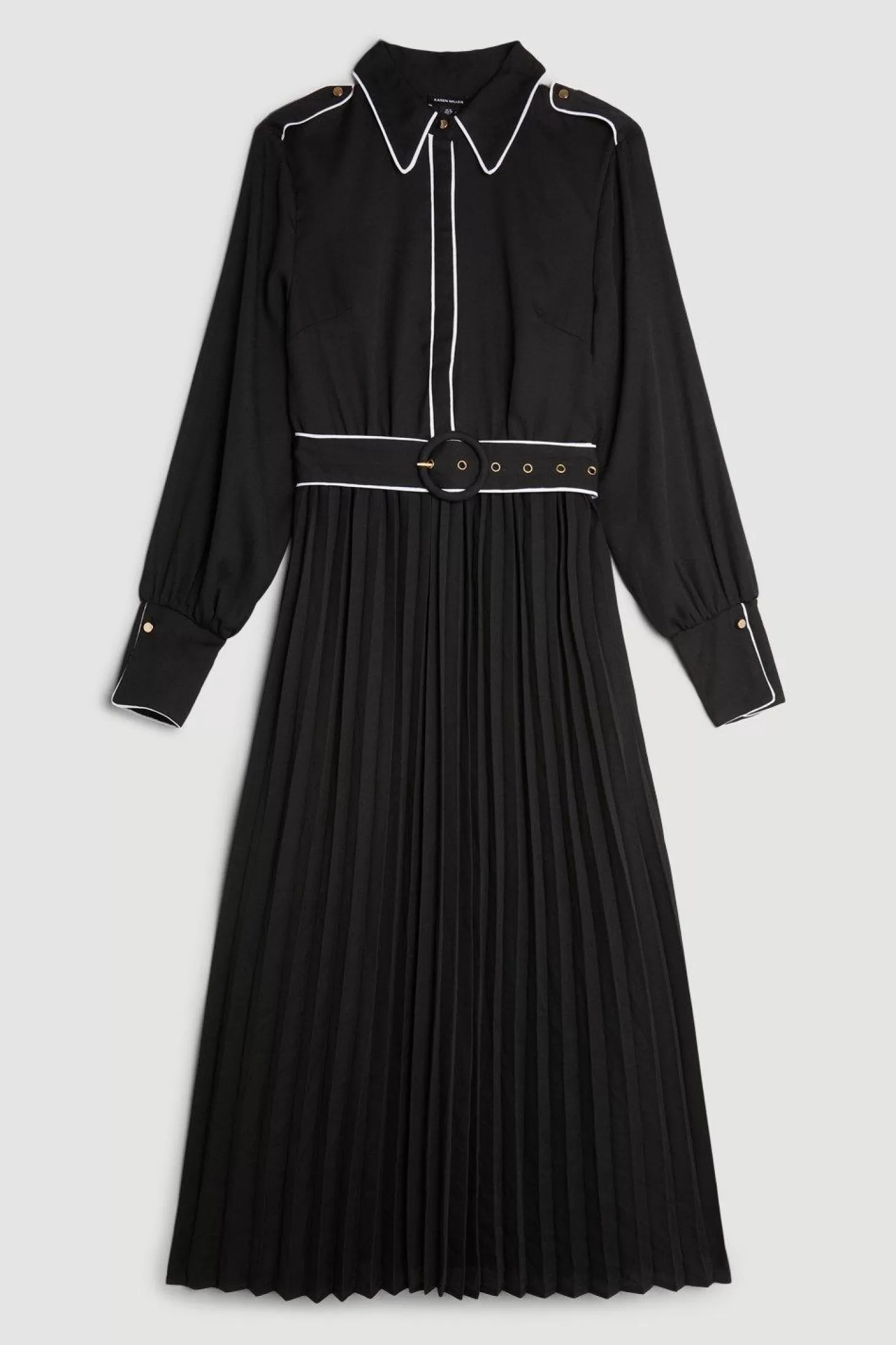 Karen Millen Petite Piping Detail Georgette Pleated And Belted Woven Maxi Dress