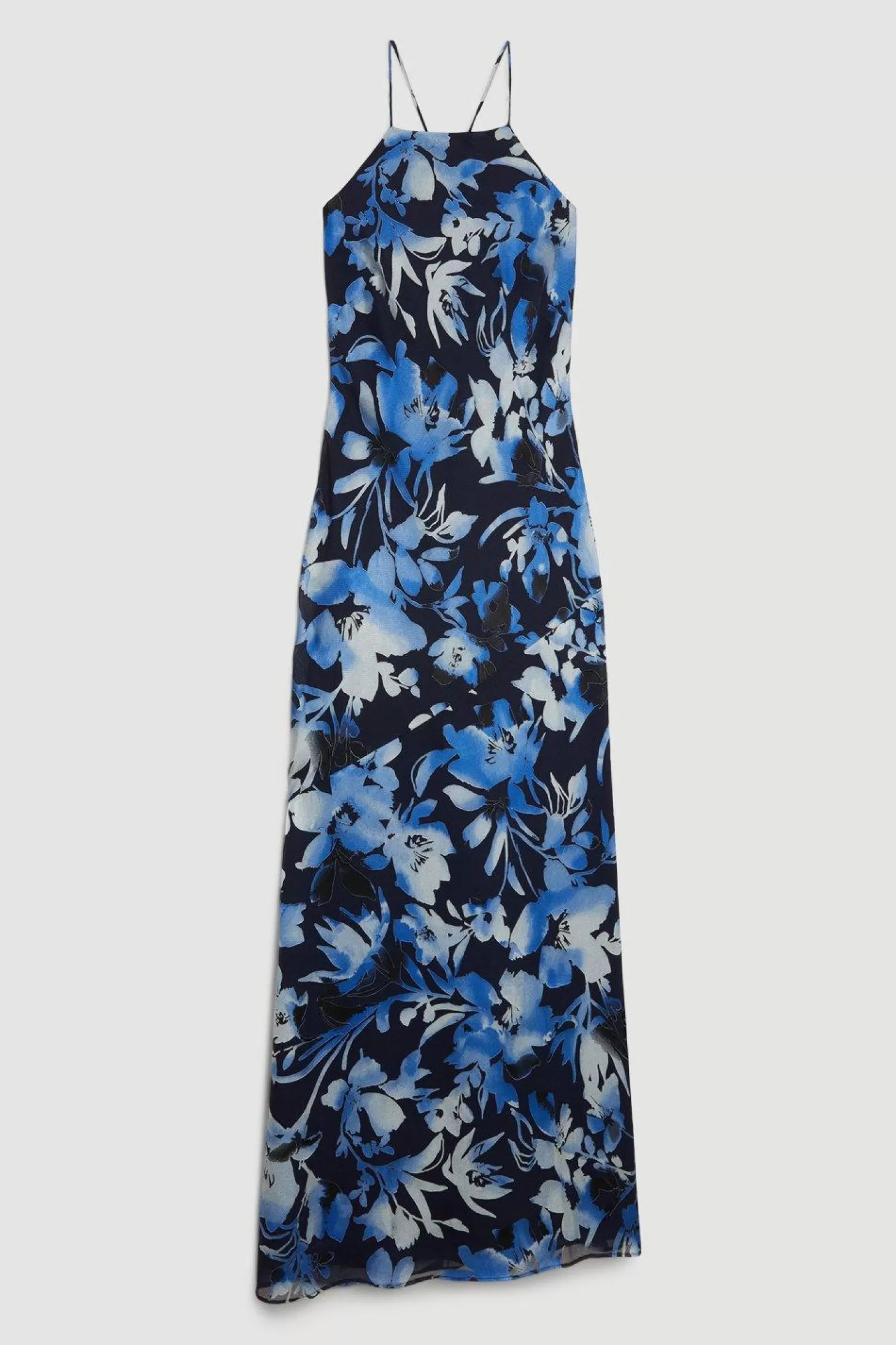 Karen Millen Petite Satin Floral Devore Woven Strappy Maxi Dress