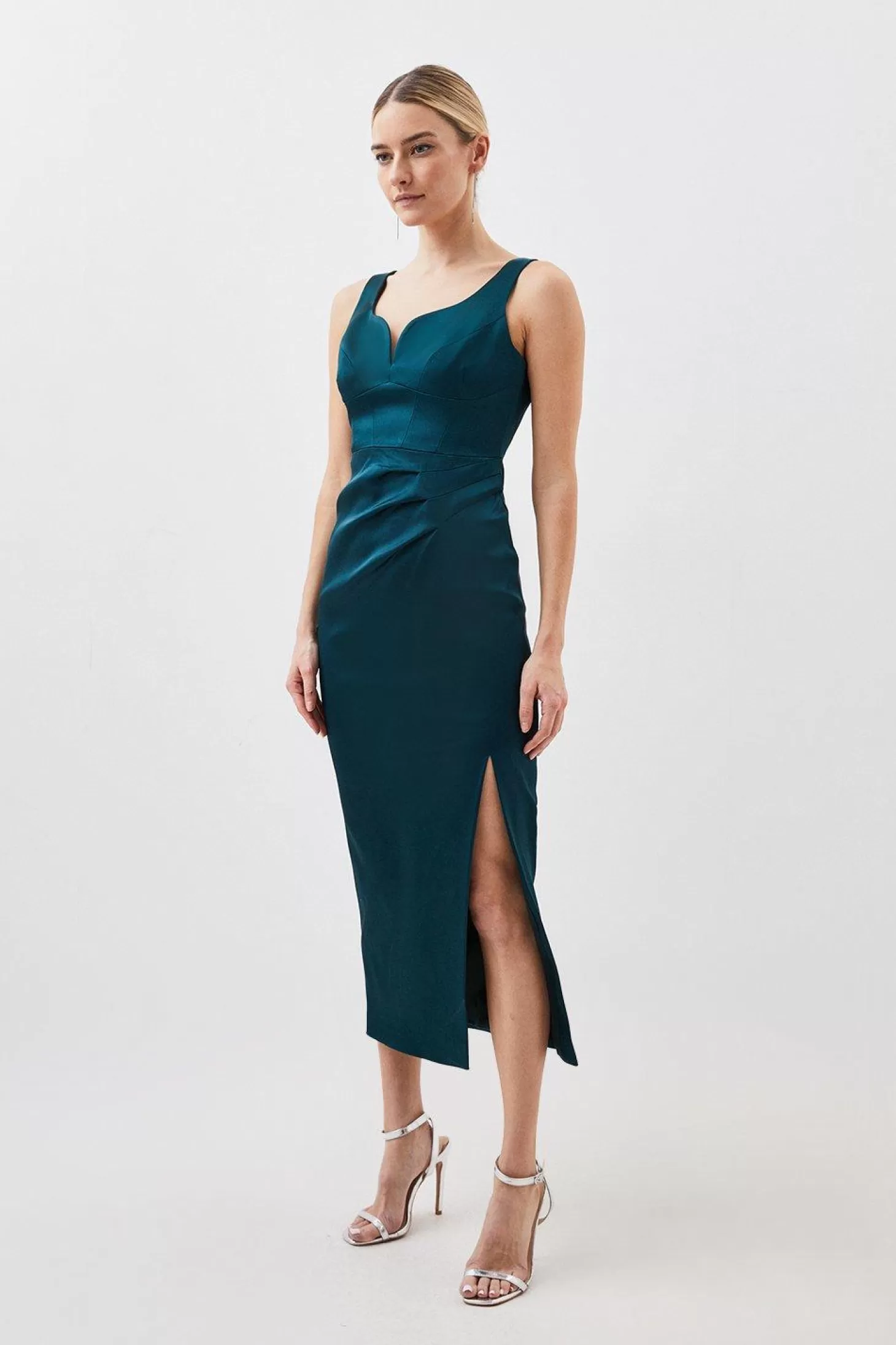 Karen Millen Petite Tailored Italian Structured Satin Corset Detail Maxi Dress