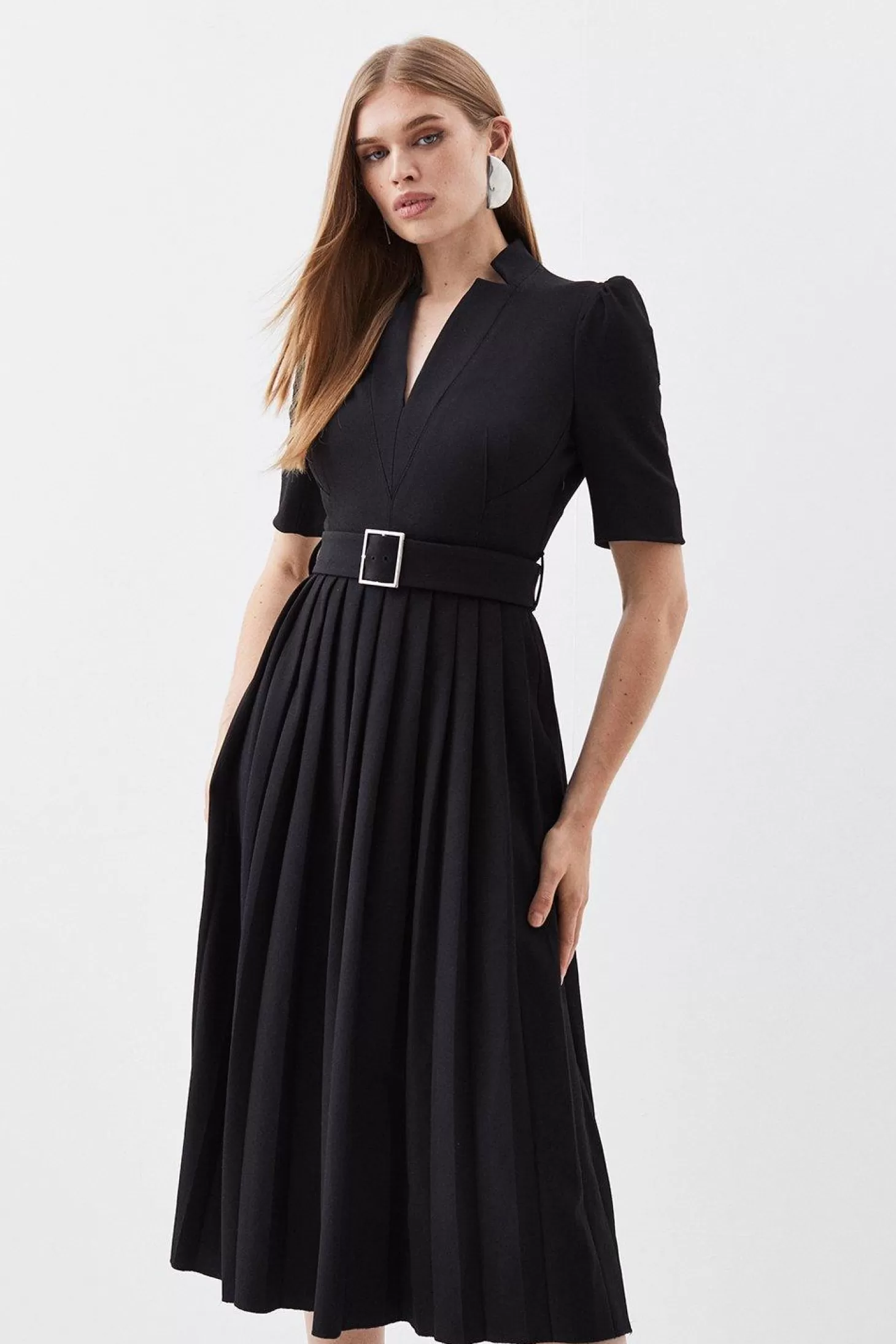 Karen Millen Petite Tailored Structured Crepe Forever Pleat Midi Dress