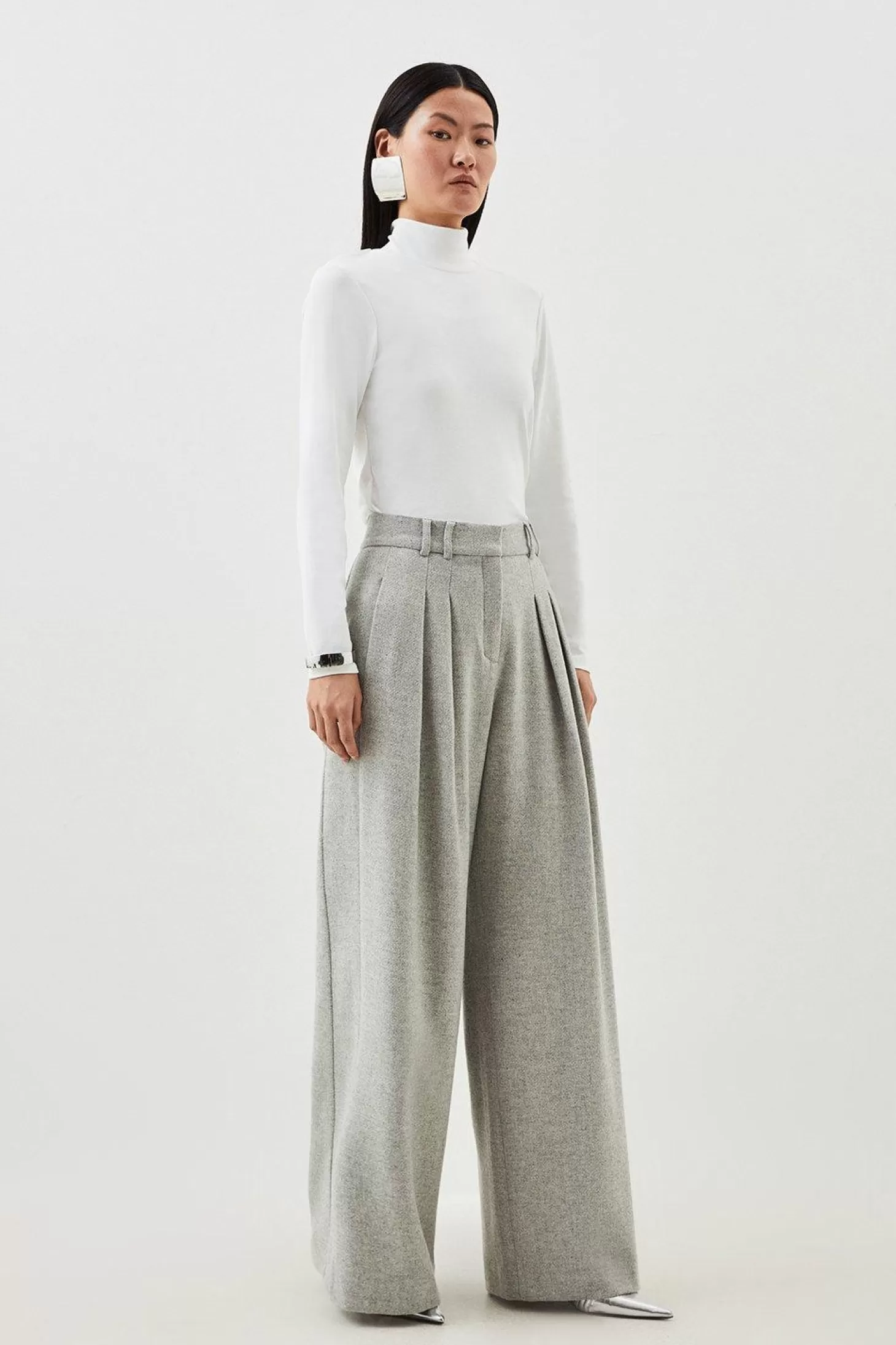 Karen Millen Petite Tailored Wool Blend Double Faced Wide Leg Pants