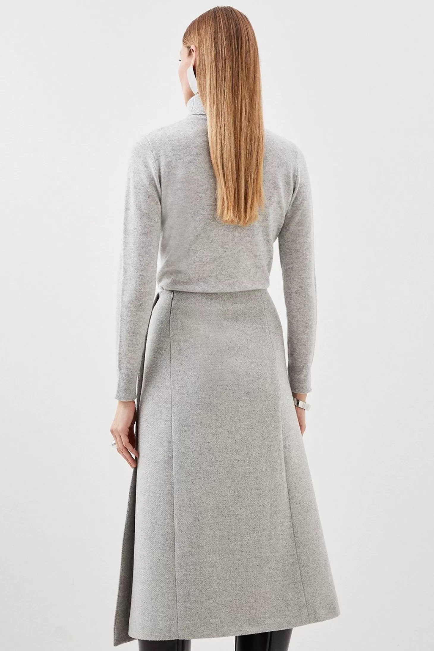 Karen Millen Petite Tailored Wool Blend Double Faced Wrap Detail Midi Skirt