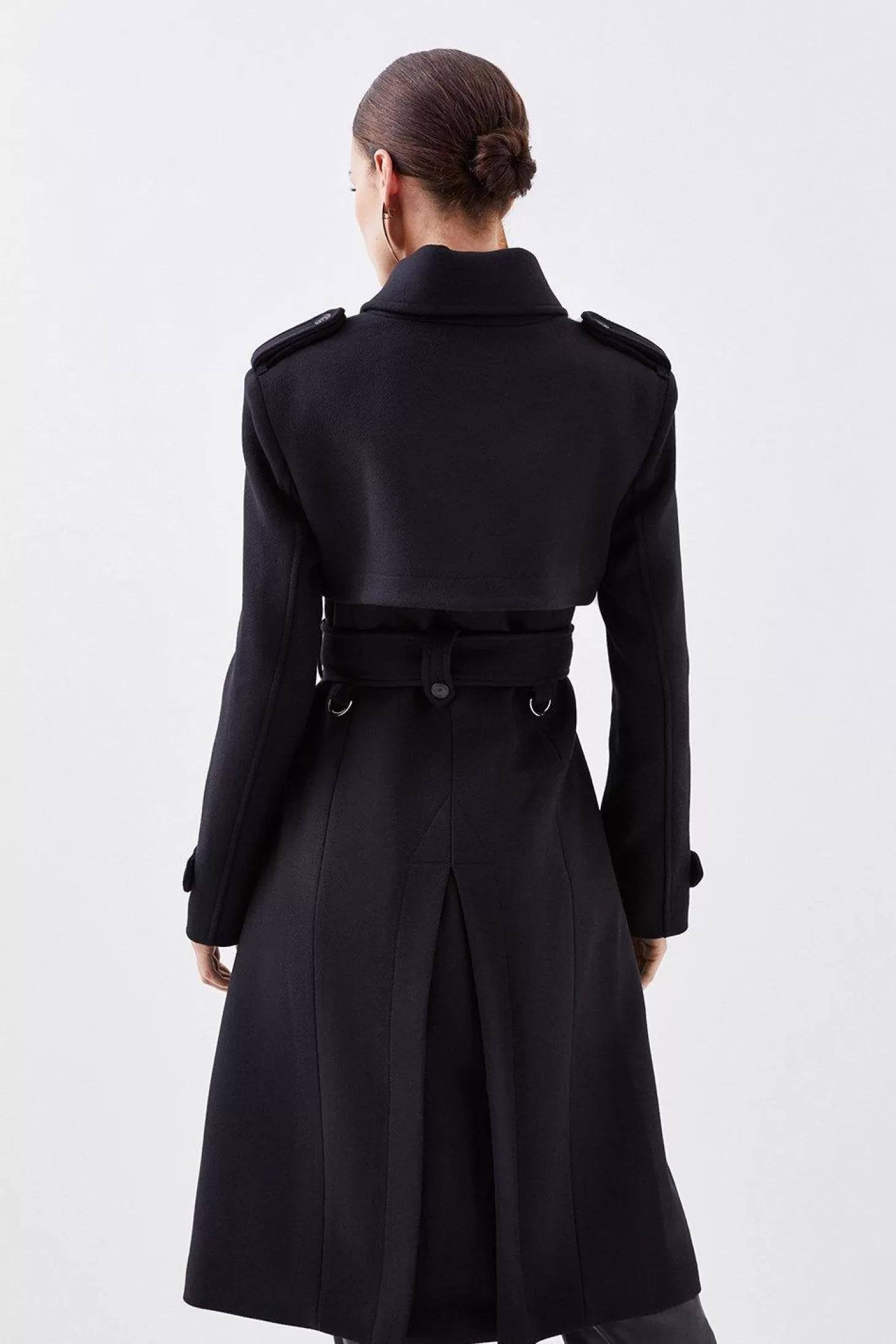 Karen Millen Petite Tailored Wool Blend Storm Flap Detail Belted Trench